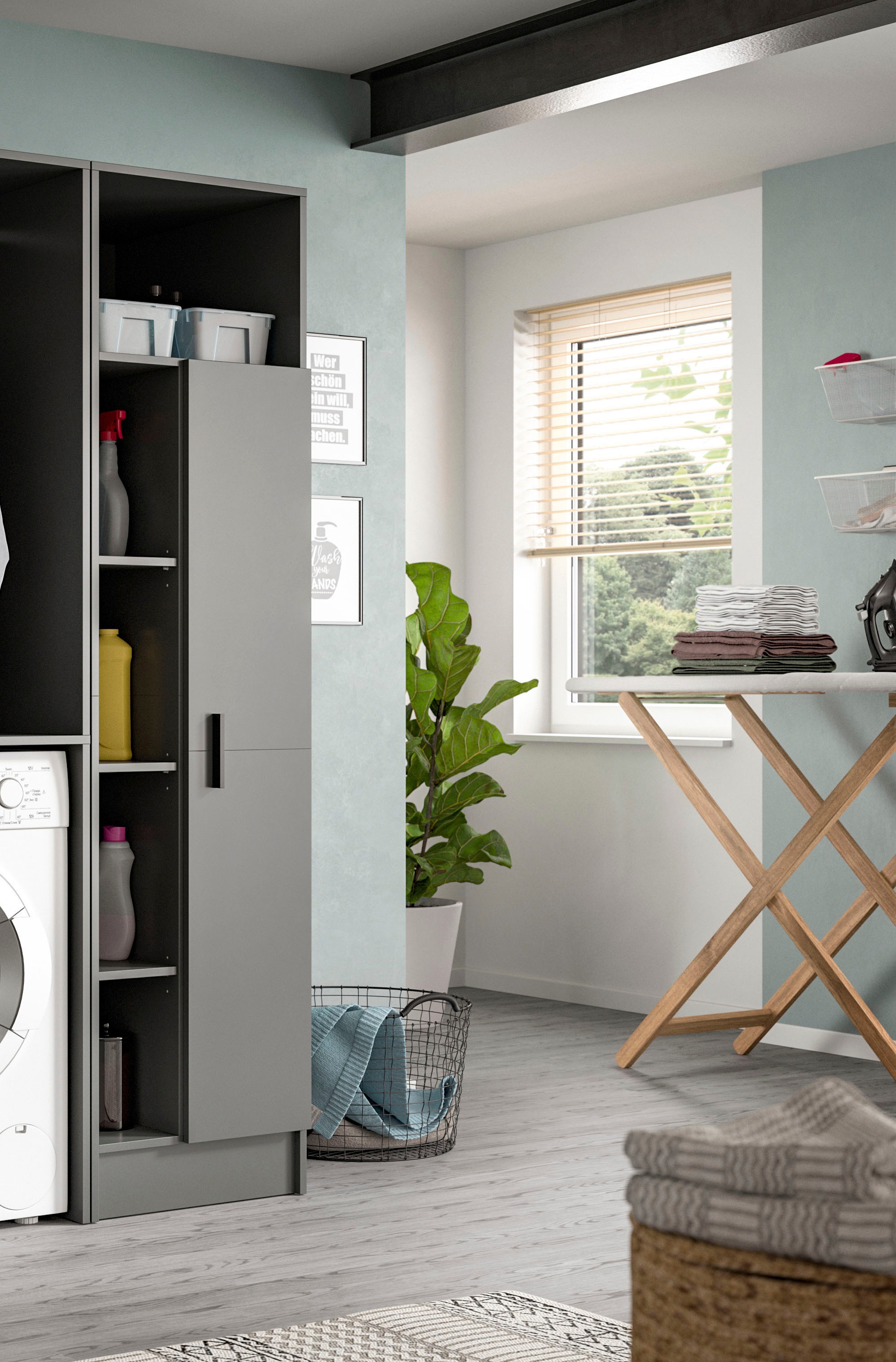 welltime Mehrzweckschrank »FALAS, TOPSELLER!, Höhe 195cm, 1 Tür, 1 Kleiderstange, 5 offene Fächer«, (1 St., in verschiedenen Farben erhältlich), Universalschrank, Wäscheschrank, Badezimmer, Hauswirtschaftsschrank