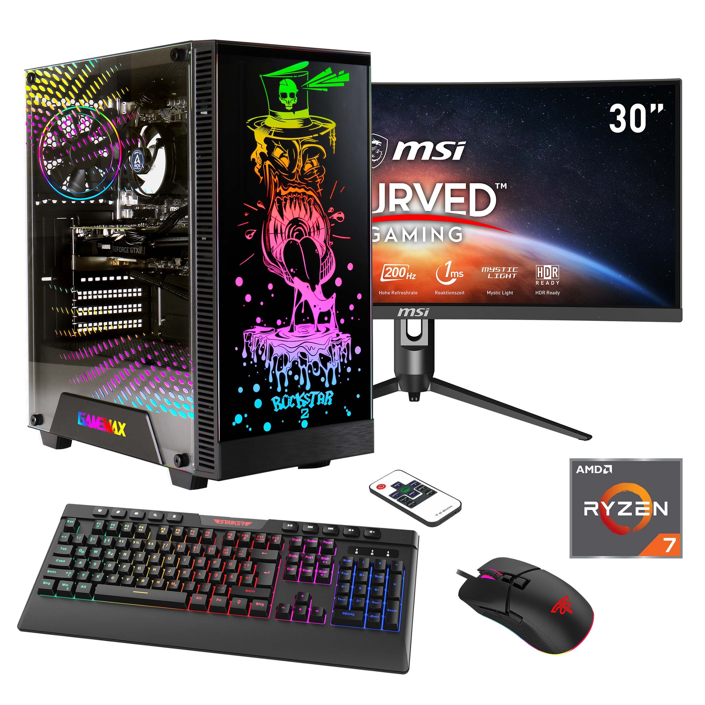 Hyrican Gaming-PC-Komplettsystem »Rockstar SET02458«, (RTX 4060Ti (16GB), PCIe SSD Gen4), DDR5, Windows 11, inklusive 30" Curved Monitor MSI Optix MAG301CR2