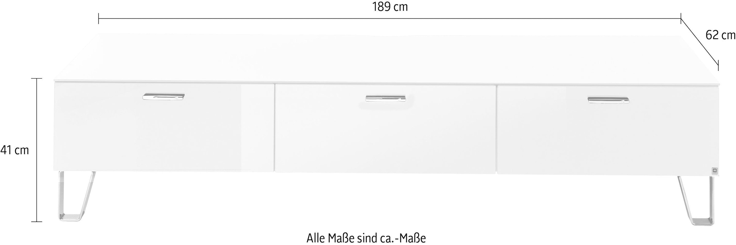 LEONARDO Lowboard »CUBE«, auf Designfüßen, mit 3 Schubladen, Breite 189 cm