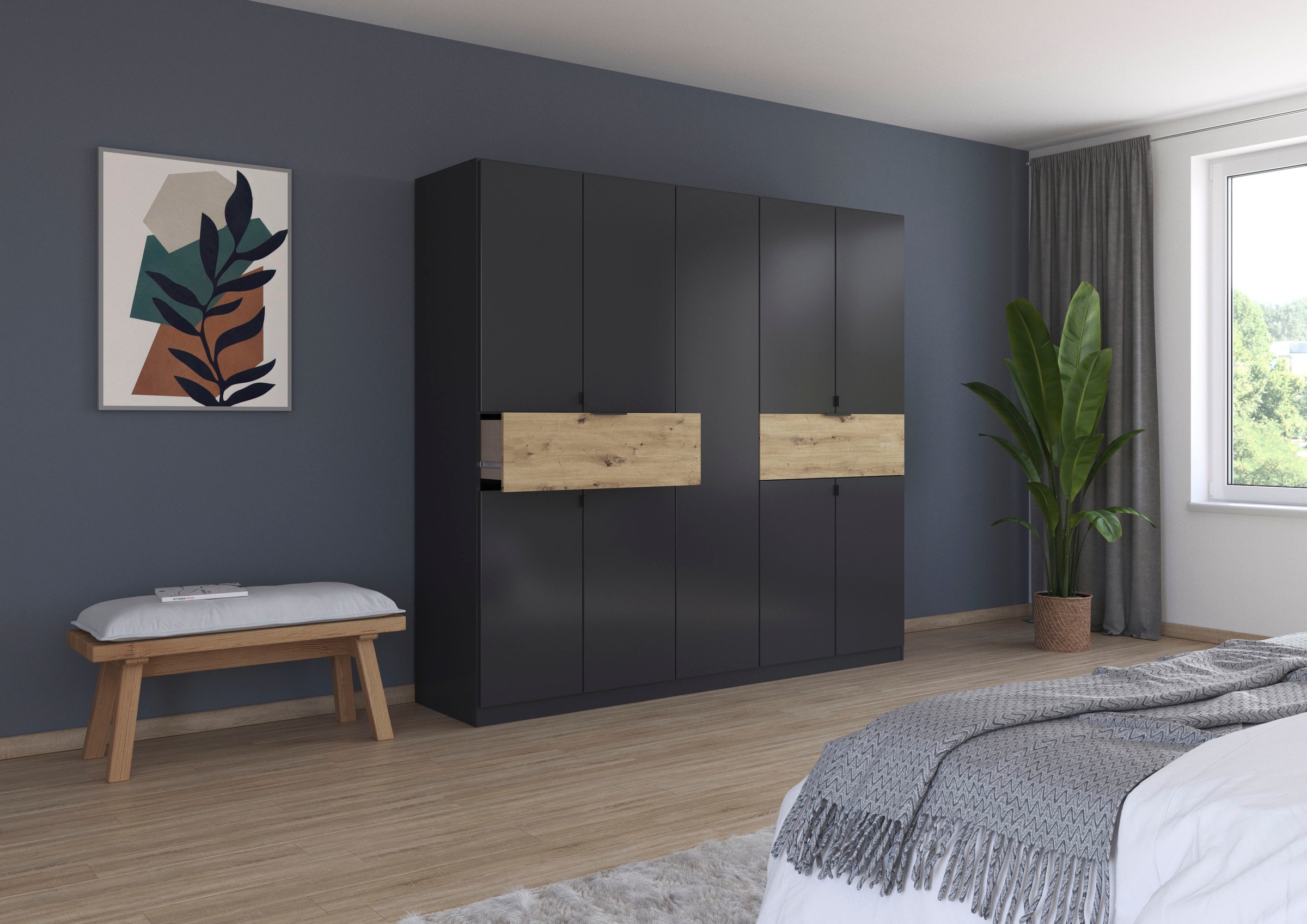 rauch Drehtürenschrank »Kleiderschrank Schrank Garderobe Wäscheschrank TICAO«, (Schubladen in der Höhe variabel positionierbar), mit 2 geräumigen Schubladen, viel Stauraum MADE IN GERMANY
