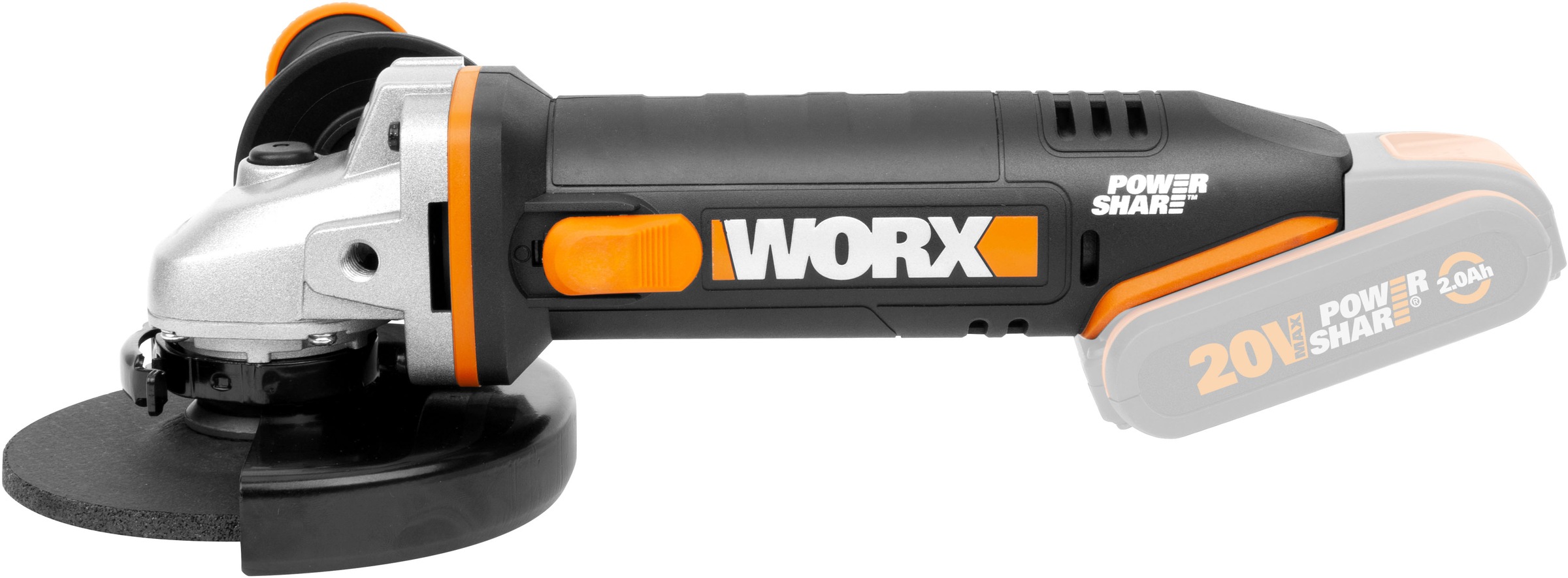 Worx Akku-Winkelschleifer »WX803.9«, 125 mm Scheiben, 2-Position Handgriff, ohne Akku & Ladegerät