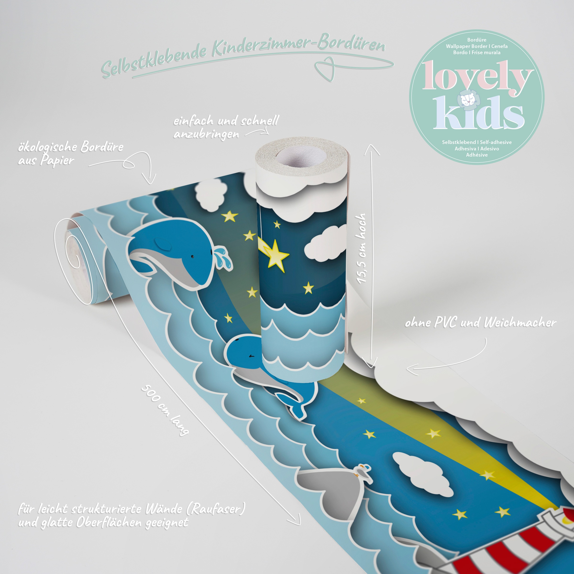A.S. Création Bordüre »Fishing Captain«, Motiv-abstrakt-naturalistisch, Kindertapete Tapete für Baby- und Kinderzimme Borte Design Wandtapete