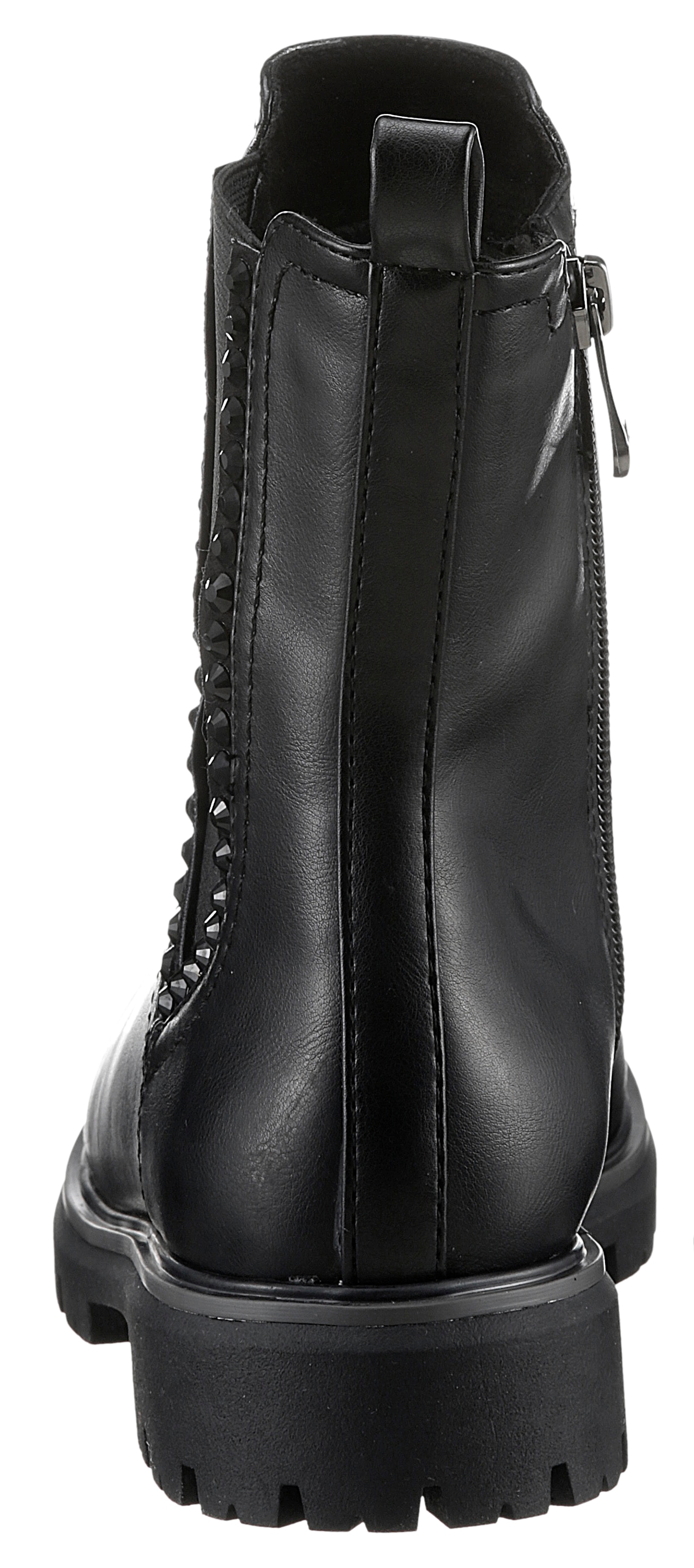 MARCO TOZZI Chelseaboots, Blockabsatz, Stiefelette, Boots, vegan, mit Strass-Steinen verziert
