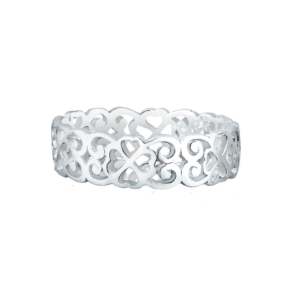 Elli Fingerring »Herz Kleeblatt Ornament Cut Out 925 Silber«