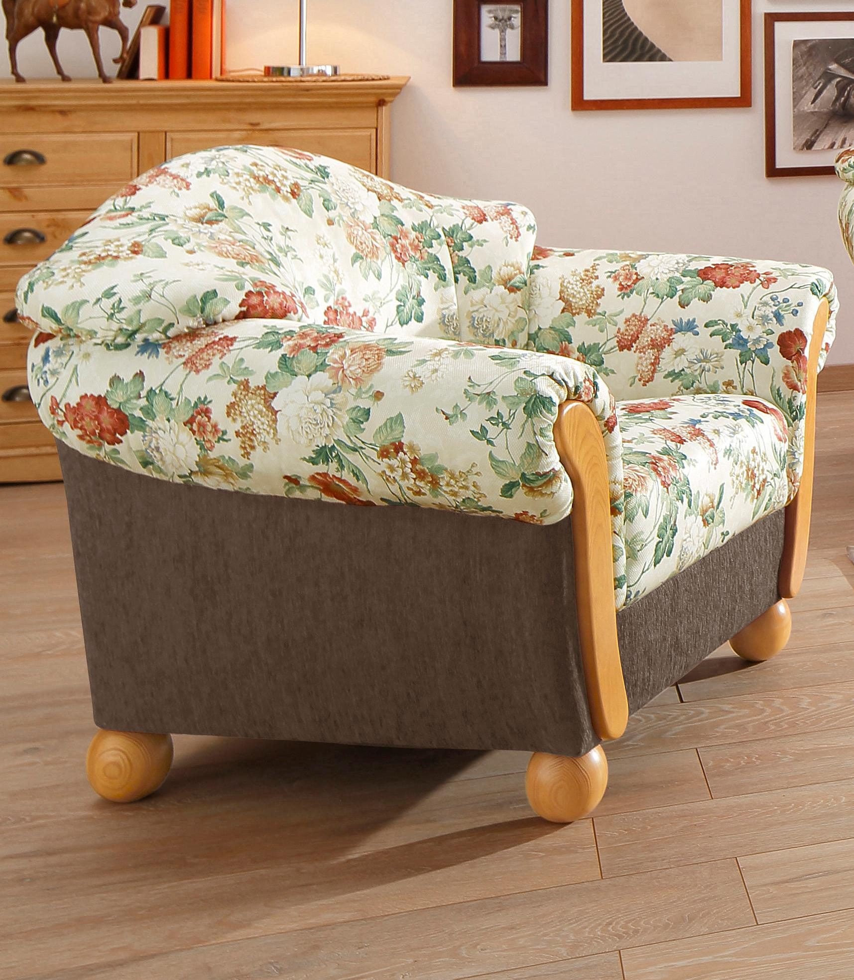 Home affaire Sessel »Milano, bequemer Loungesessel, Landhaus-Stil, Holz-Cha günstig online kaufen