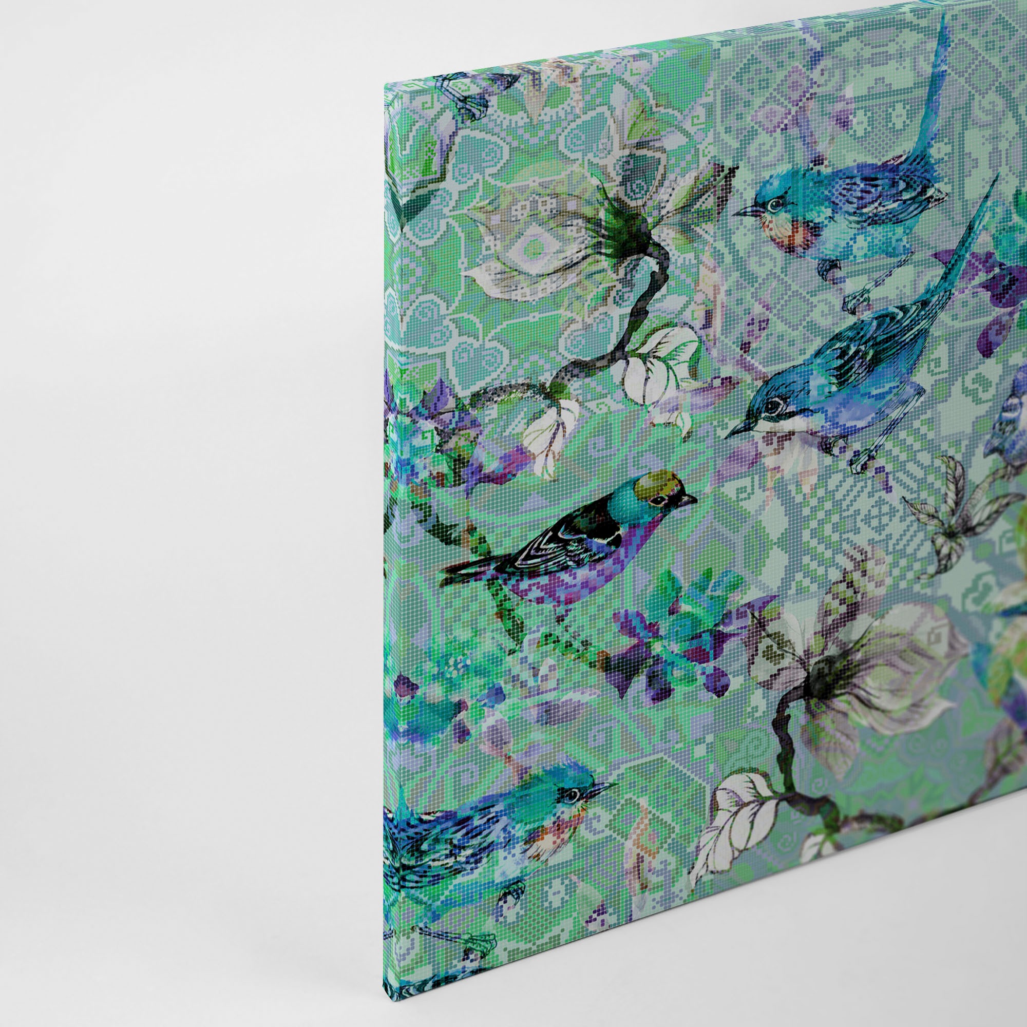 A.S. Création Leinwandbild »mosaic birds 3«, Kunst-Vögel-Kinder, (1 St.), Mosaik Keilrahmen Floral Blumen Vögel Leinwand-Bild Wohnzimmer modern