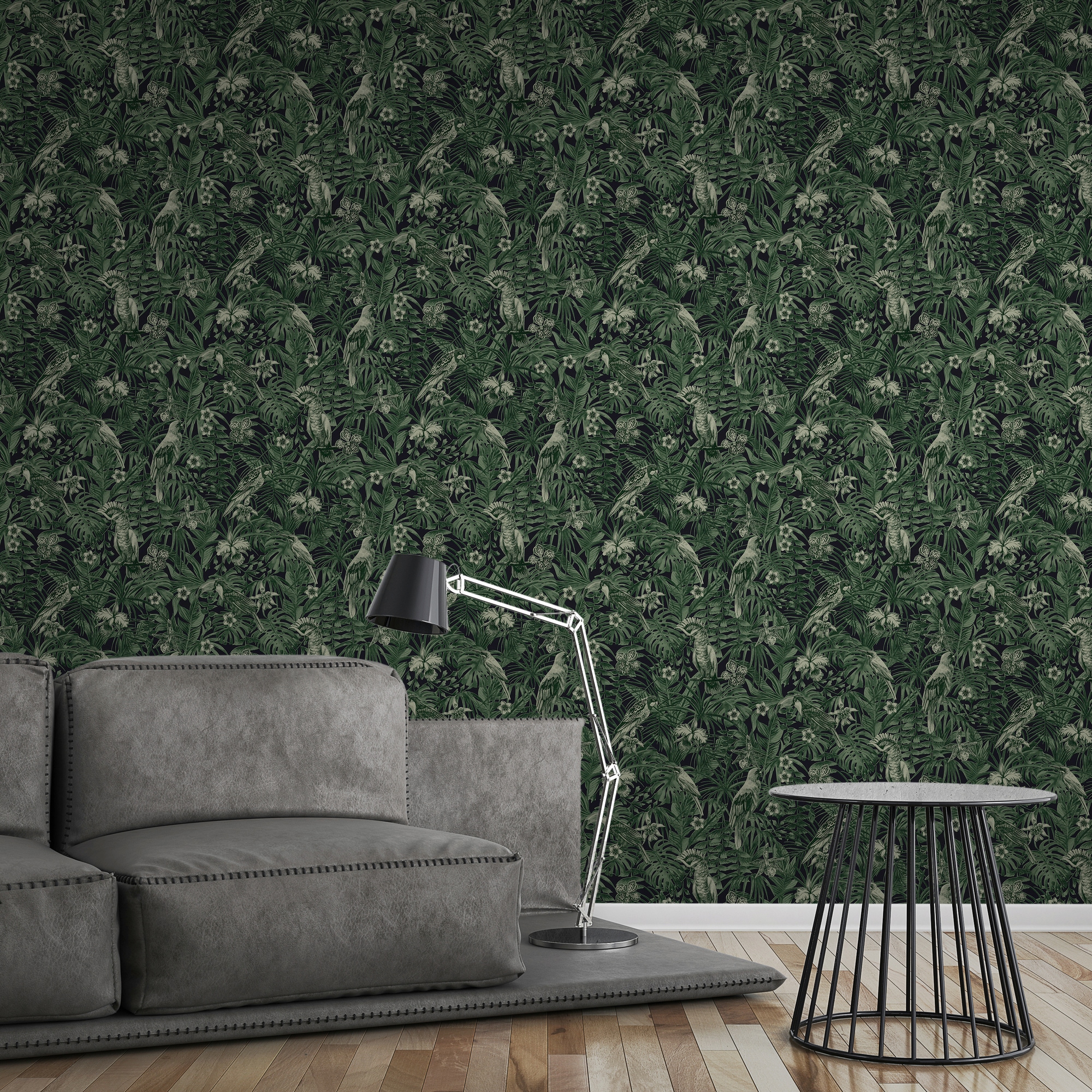 A.S. Création Vliestapete »Greenery mit Palmenprint in Dschungel Optik«, floral-botanisch-Wald, Vogeltapete Tapete Dschungel Tapeten Wohnzimmer Schlafzimmer Küche