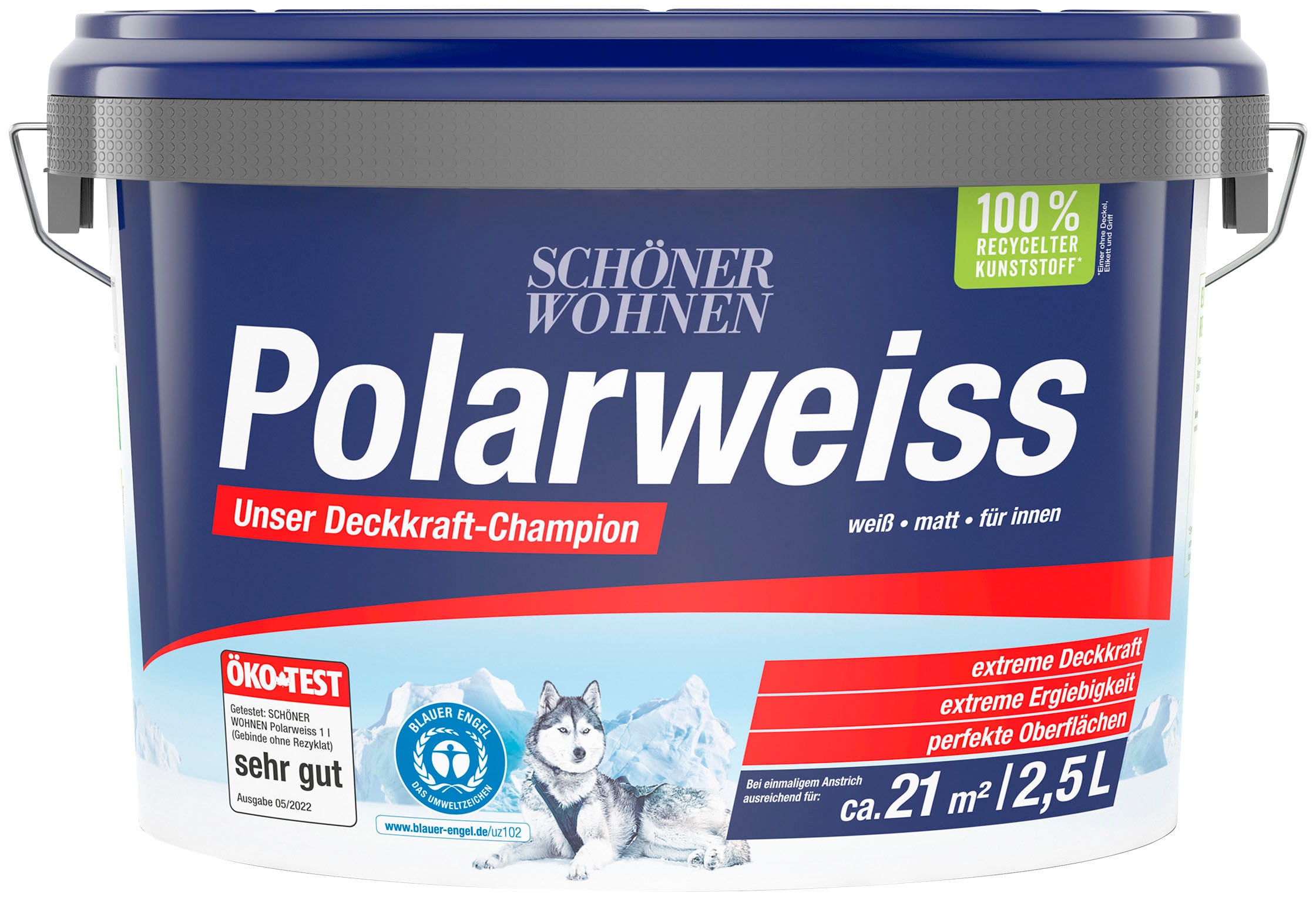 SCHÖNER WOHNEN FARBE Wand- und Deckenfarbe »Polarweiss«, 2,5 Liter, mit...