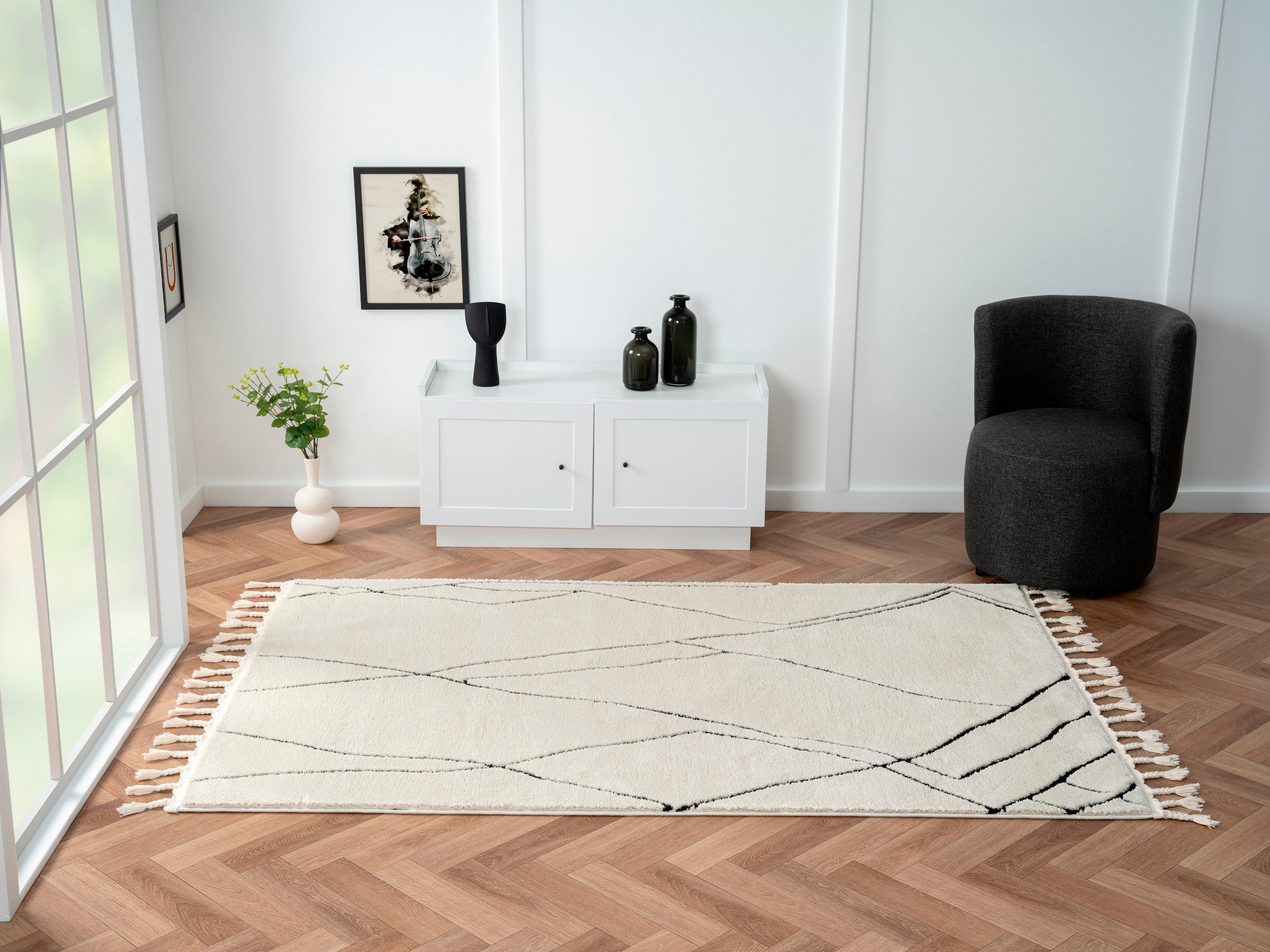 Myflair Möbel & Accessoires Hochflor-Teppich »Moroccan Drawline Lagerräumung«, rechteckig, 24 mm Höhe, modern, marokkanisches Design, flauschig weich durch Hochflor