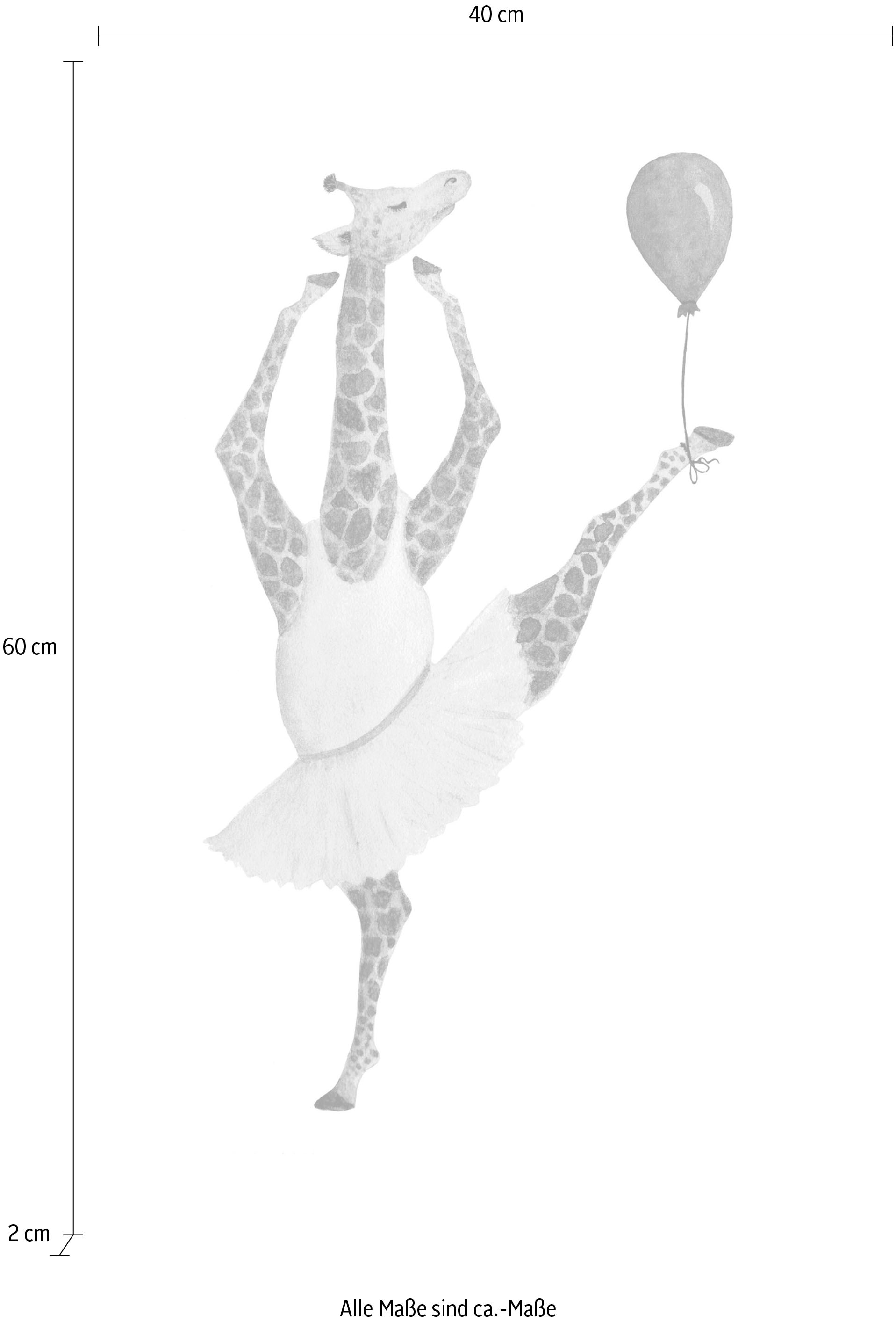 queence Leinwandbild »Ballerina Giraffe«, Luftballon-Giraffe-Giraffen-Giraffen Bilder-Tanz, Premium-Leinwandstoff, Handarbeit aus Deutschland, Kindermotiv