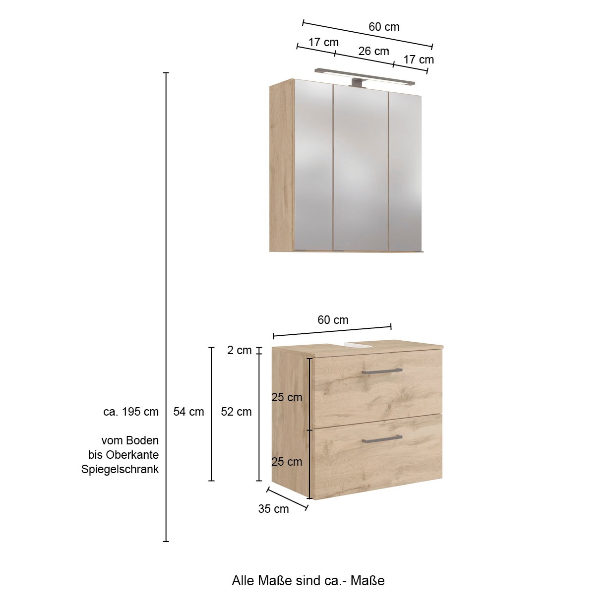 welltime Badmöbel-Set »Chicago«, (5 St., Spiegelschrank, Unterbeckenschrank, Hängeschrank, Unterschrank etc.)