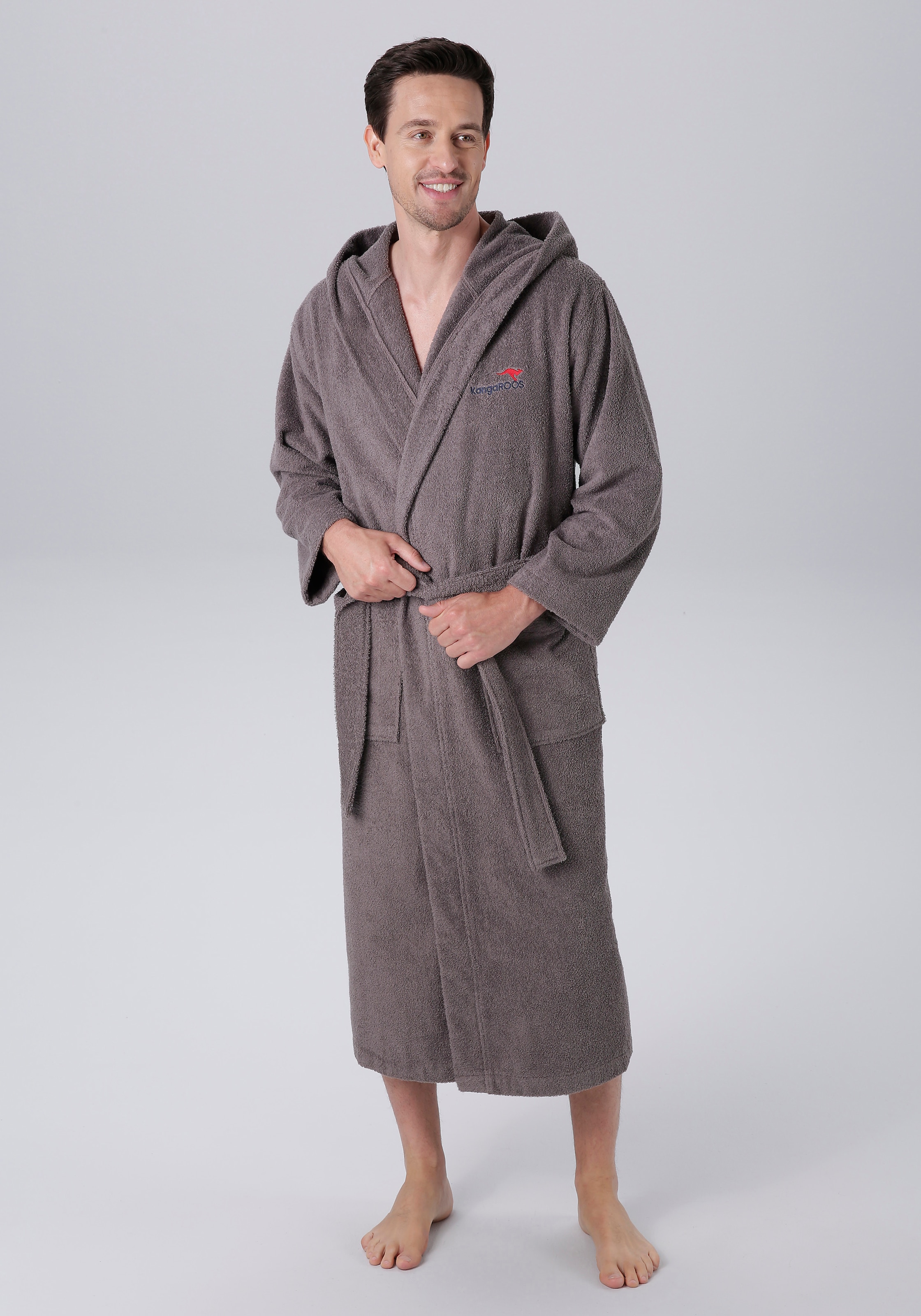 Kangaroos Unisex-Bademantel "Cassidy, für Damen & Herren, Standardlänge & Überlänge" Gr. M, grau (anthrazit), M L: 132cm