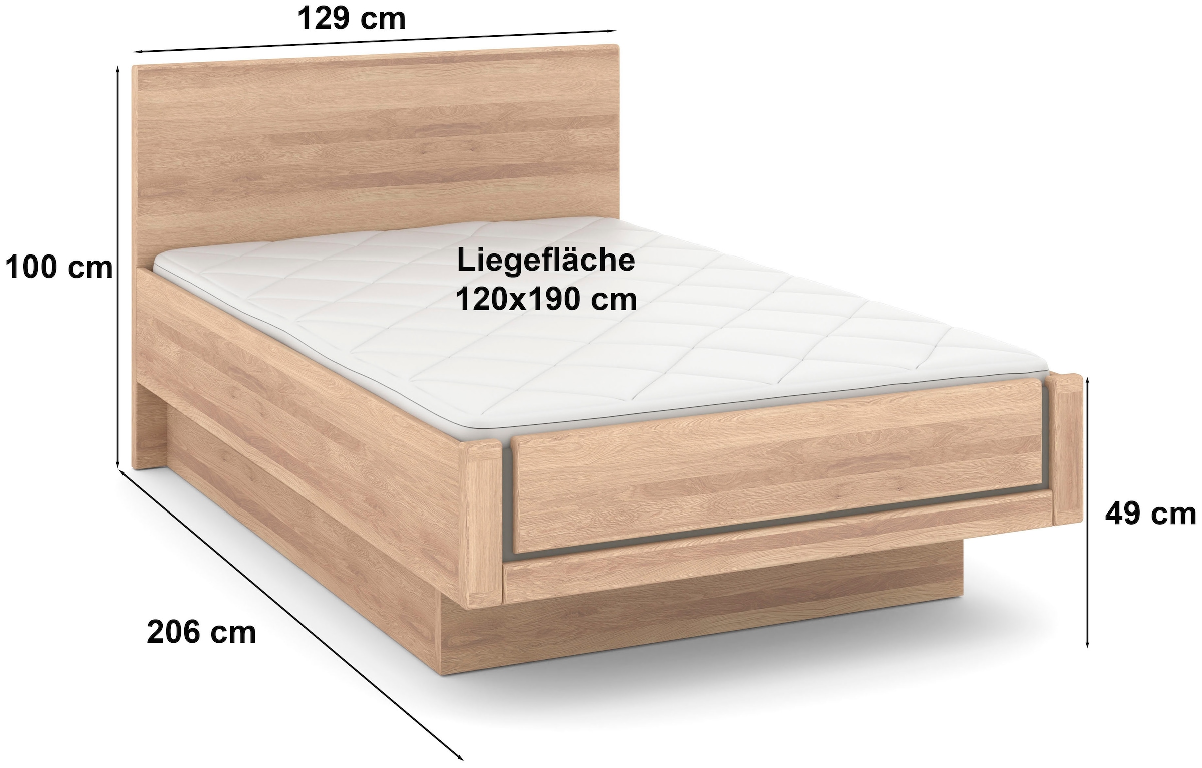 Musterring Holzbett »Sorrent, Bettgestell, Bettrahmen, teilmassiv Eiche«, (MADE IN GERMANY), Eiche teilmassiv, Liegehöhenverstellung, in schwebender Optik