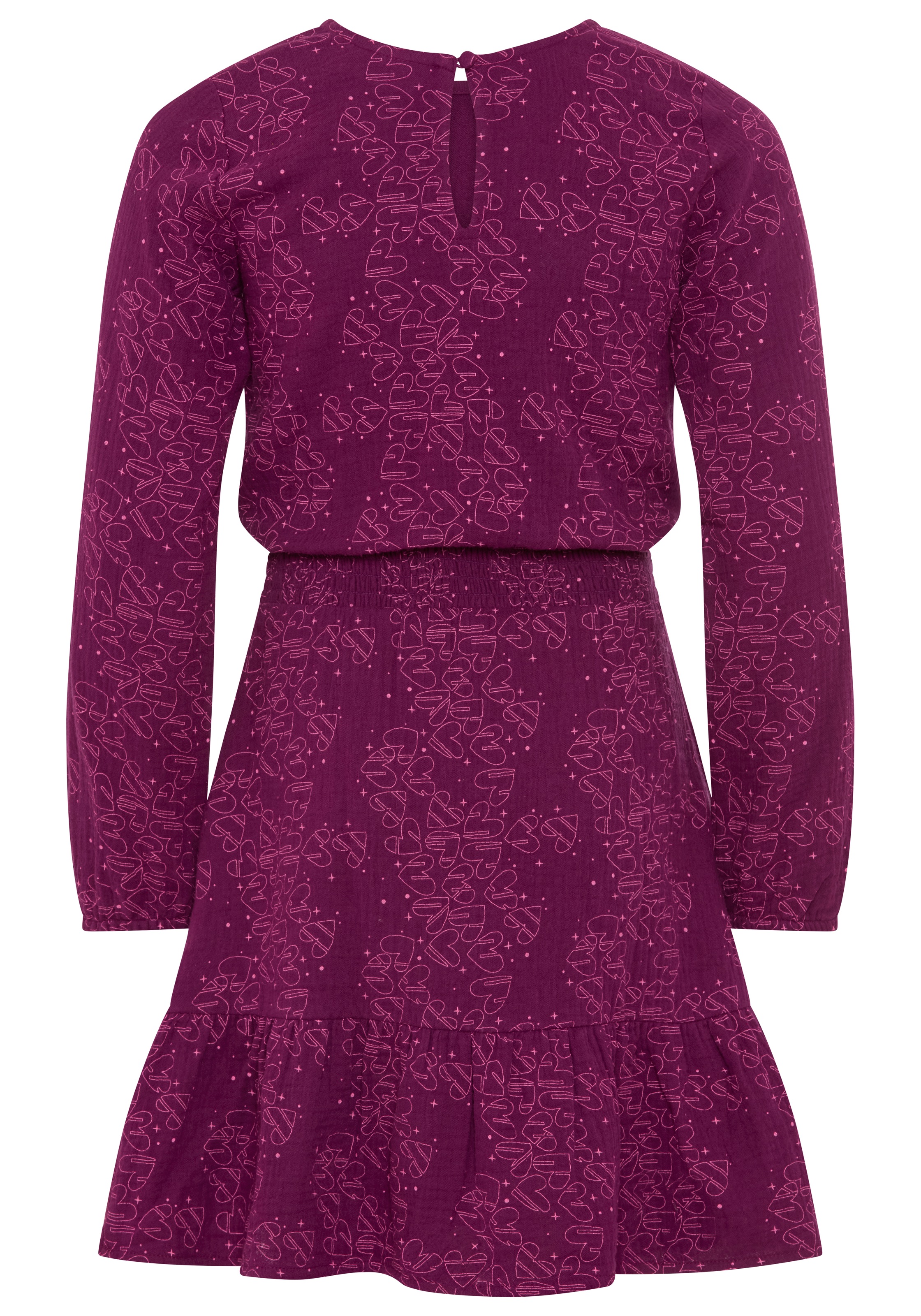 Scout Hemdblusenkleid »Musselin Kleid mit allover-Herzenmuster - NEU von SCOUT« Ohne Tasche für Mädchen, knielang, mit Volant am Saum, mit gesmokter Taille