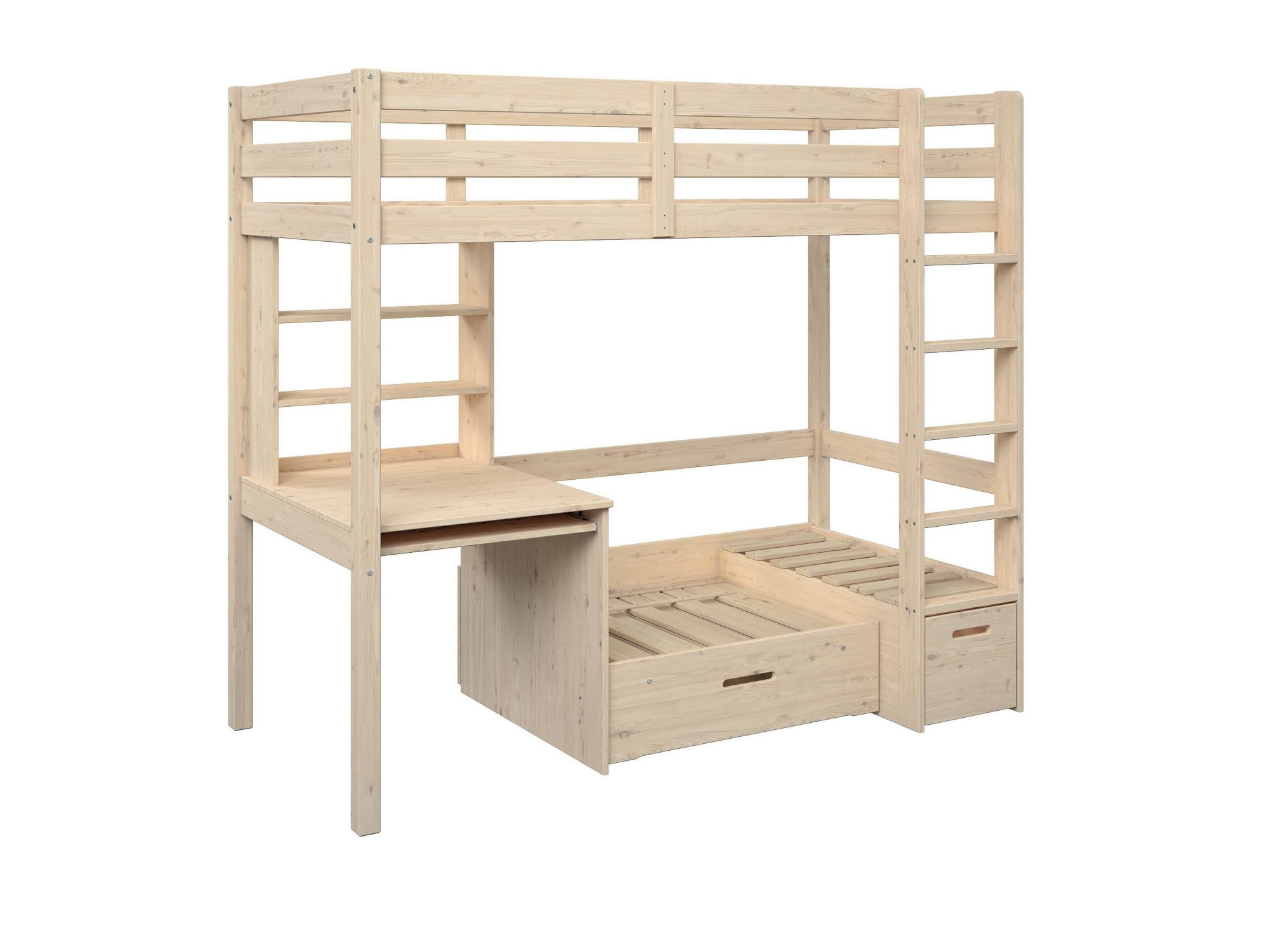 Lüttenhütt Etagenbett »HENNE' TOPSELLER! Hochbett, Ideal für kleine Räume, 2 Schlafplätze«, (zweiter Schlafplatz ausziehbar, B/H/T ca. 208/180/105cm), mit Polsterauflagen+ Schreibtisch + Stauraum, mehrere Farben