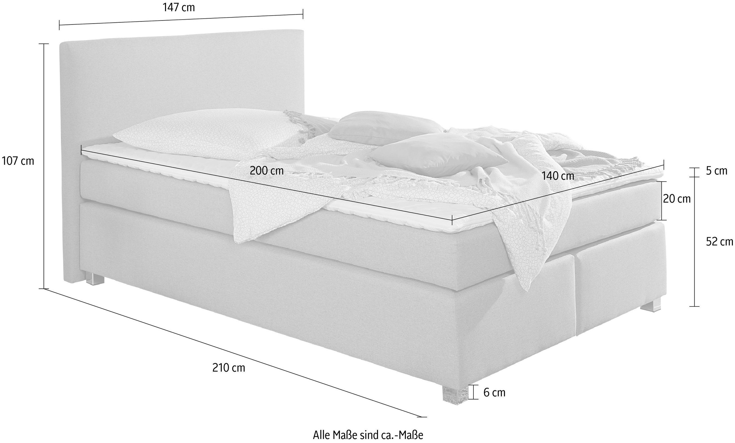 INOSIGN Boxspringbett »Eliana«, inkl. Topper, in 4 Breiten, 3 Matratzenarten und 2 Härtegraden