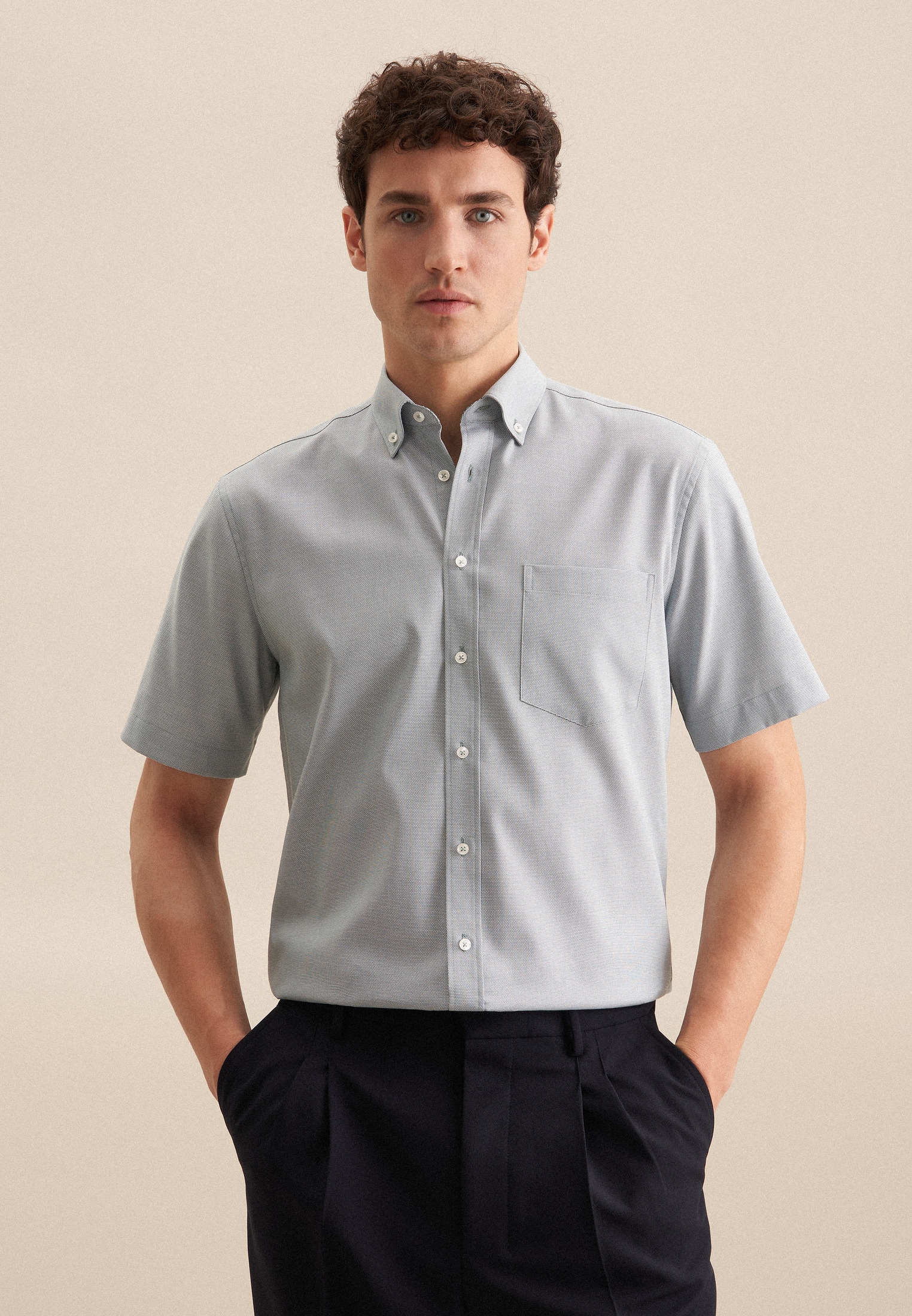 Camicia Uomo Seidensticker Comfort Fit Senza Stiro – Colore Blu, Cotone 100%, Colletto New Kent, Polsini Combinati, Lavabile