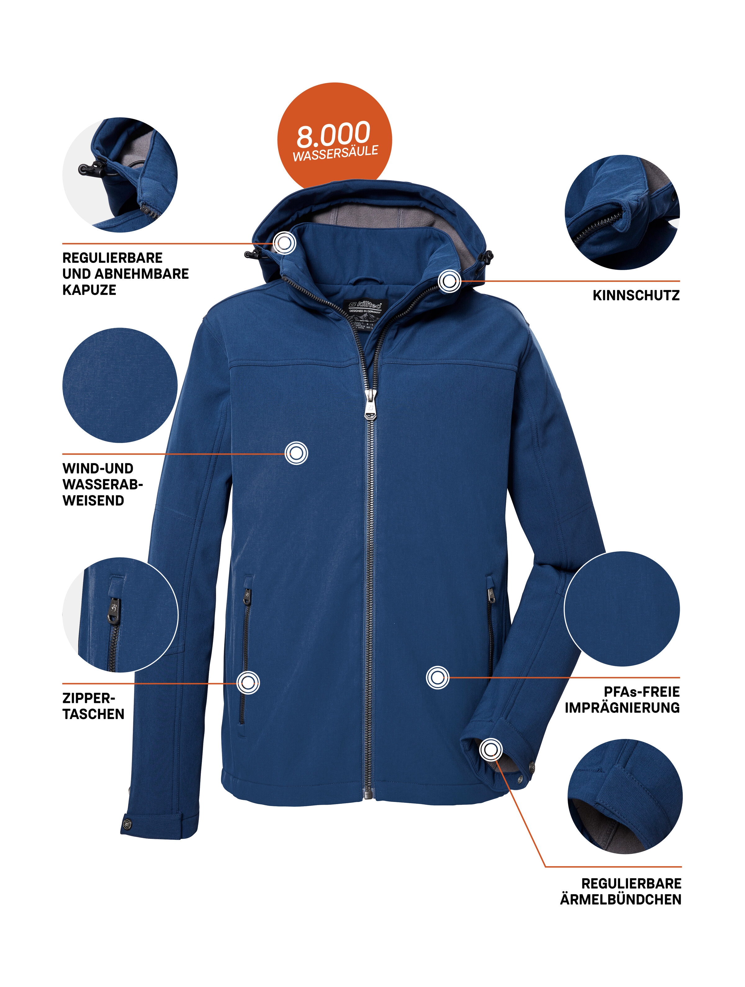 Killtec Softshelljacke »Herren Softshelljacke«, Wasserabweisende Softshelljacke mit Fleece, abnehmbarer Kapuze