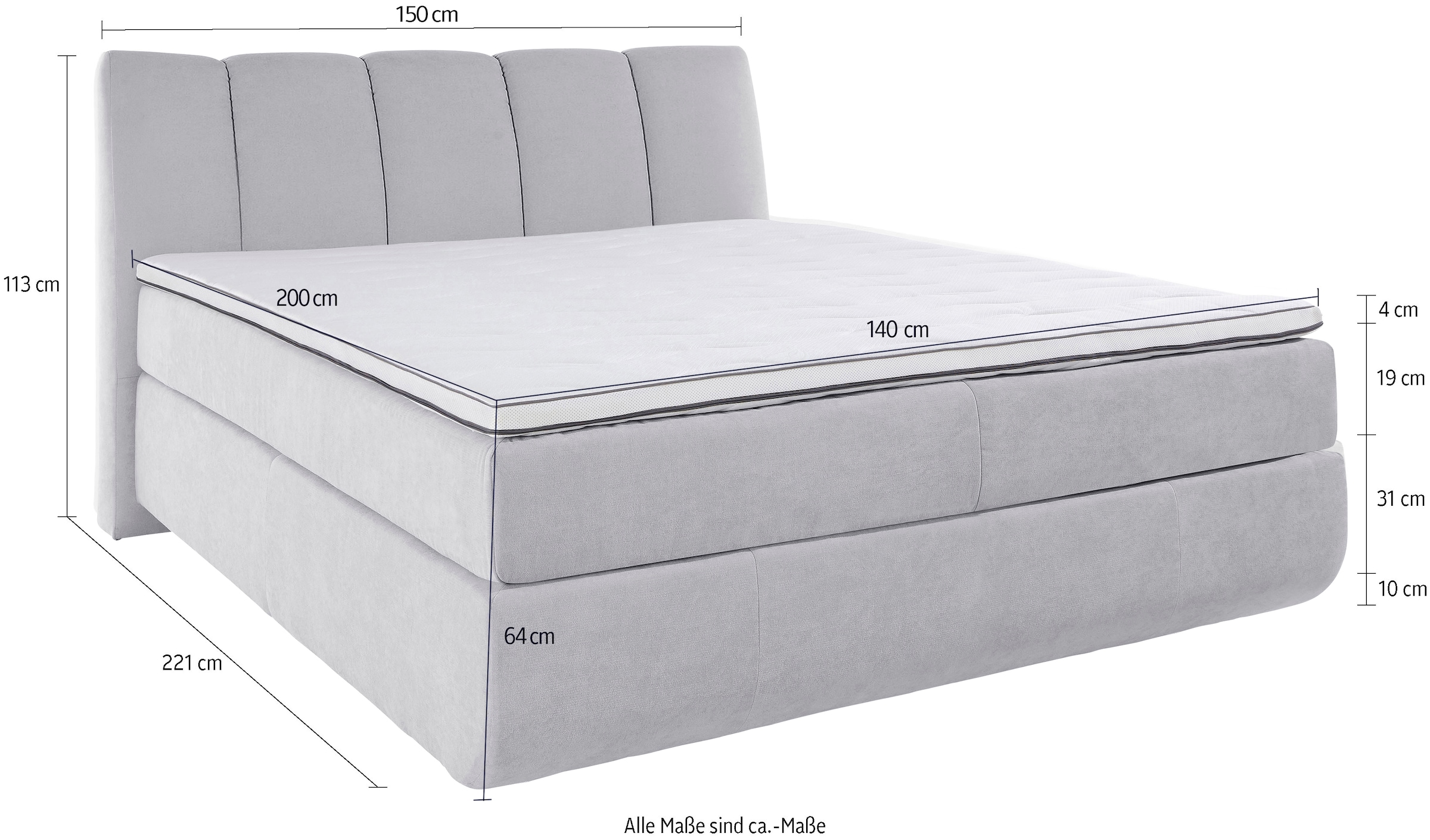 Leonique Boxspringbett »Océane« Bodenfrei- wirkt freischwebend, verschiedene Härtegrade (auch H4)