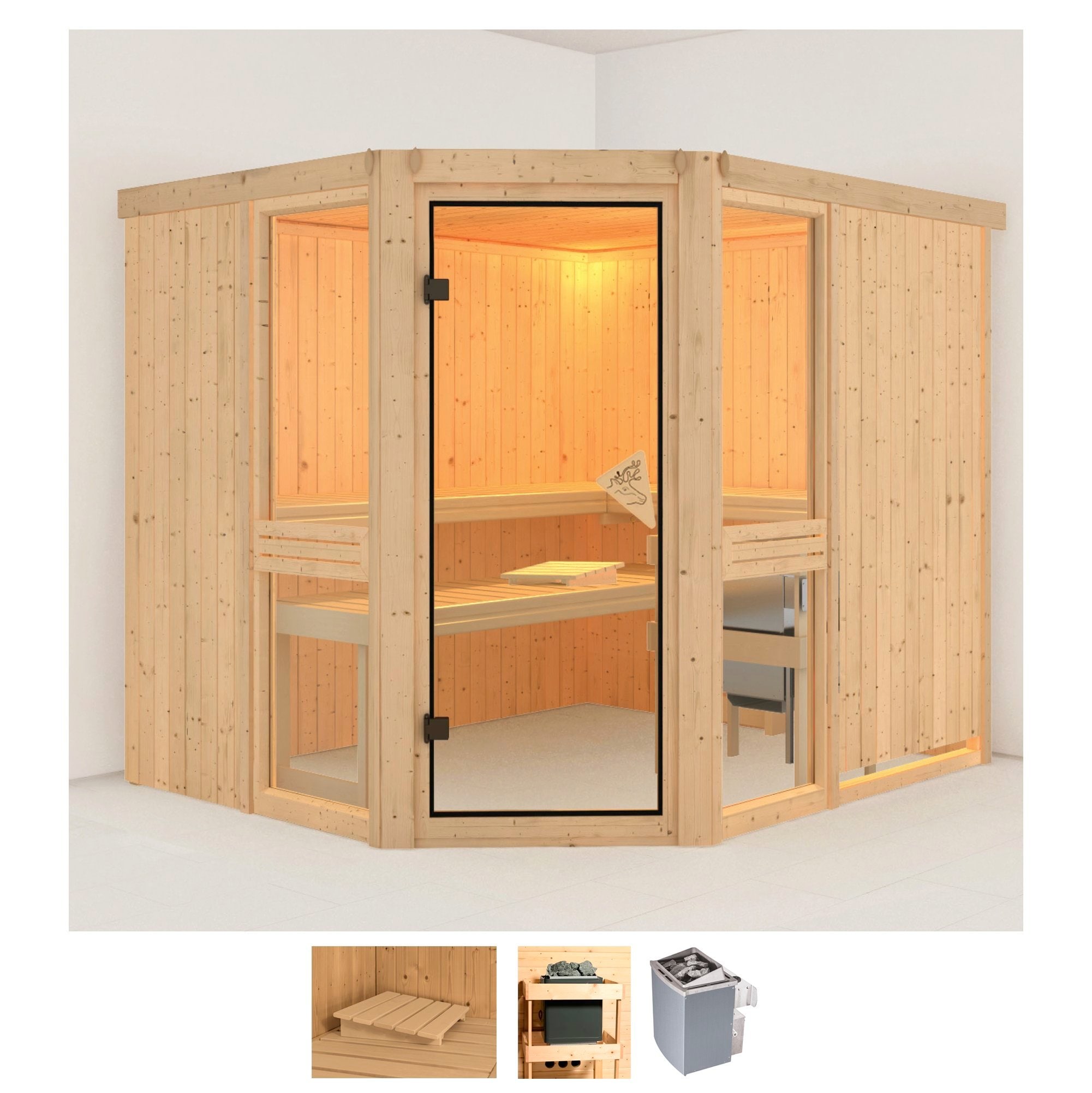 Karibu Sauna »Aline 3« Set, 9-kW-Ofen mit integrierter Steuerung günstig online kaufen