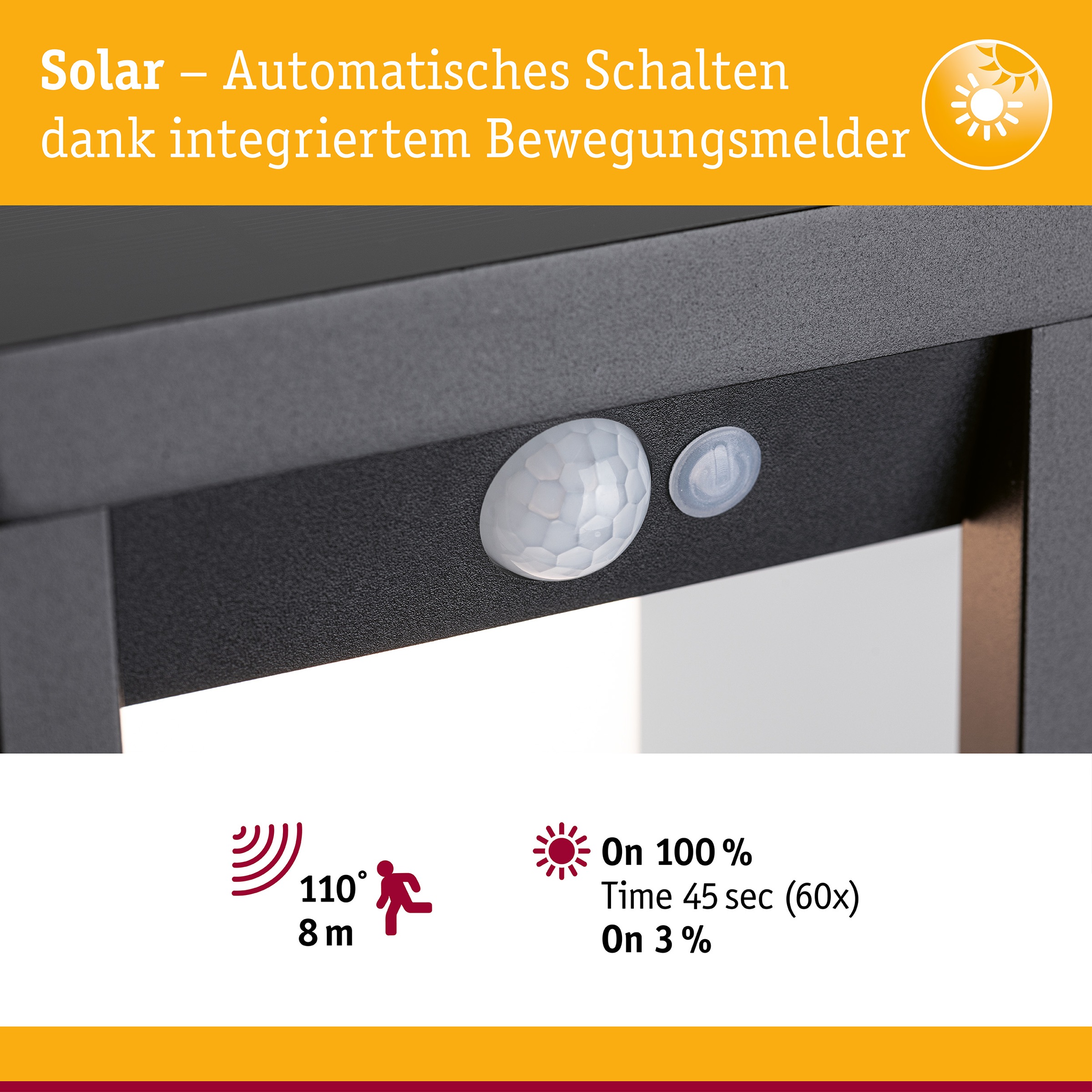 Paulmann LED Gartenstrahler »Solar Lichtobjekt Marisol IP44 3000K 350lm Schwarz« 1 Stk. Warmweiß Bewegungsmelder