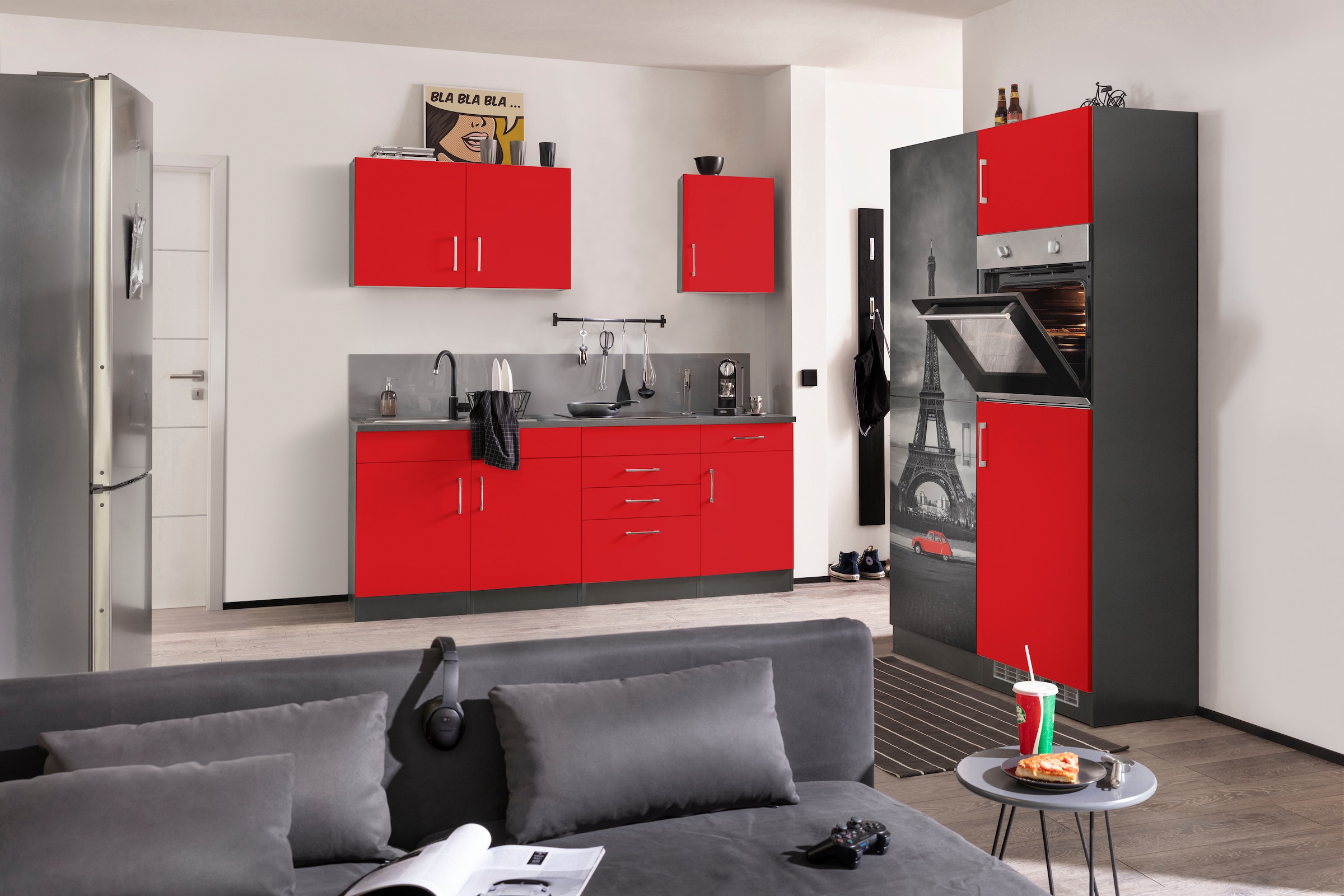 KOCHSTATION Küchenzeile »KS-Paris – Küchen mit einzigartigen Fotomotiven auf den Fronten« ohne E-Geräte, Breite 330 cm