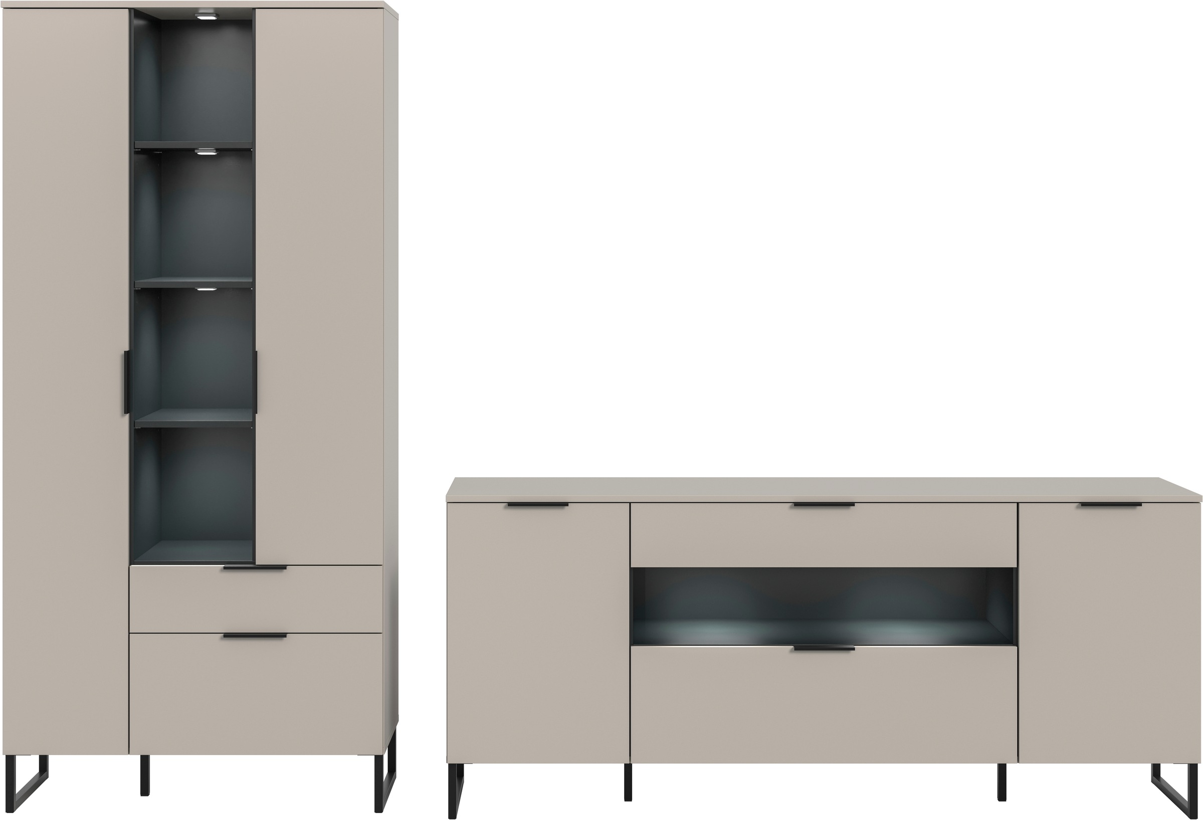 Home affaire Wohnwand »ADIO, Breite 290 cm, 2-teiliges Set, mit Metall-Kufenfüße« Set, bestehend aus: Mehrzweckschrank und Sideboard, 4 Stk. tlg.
