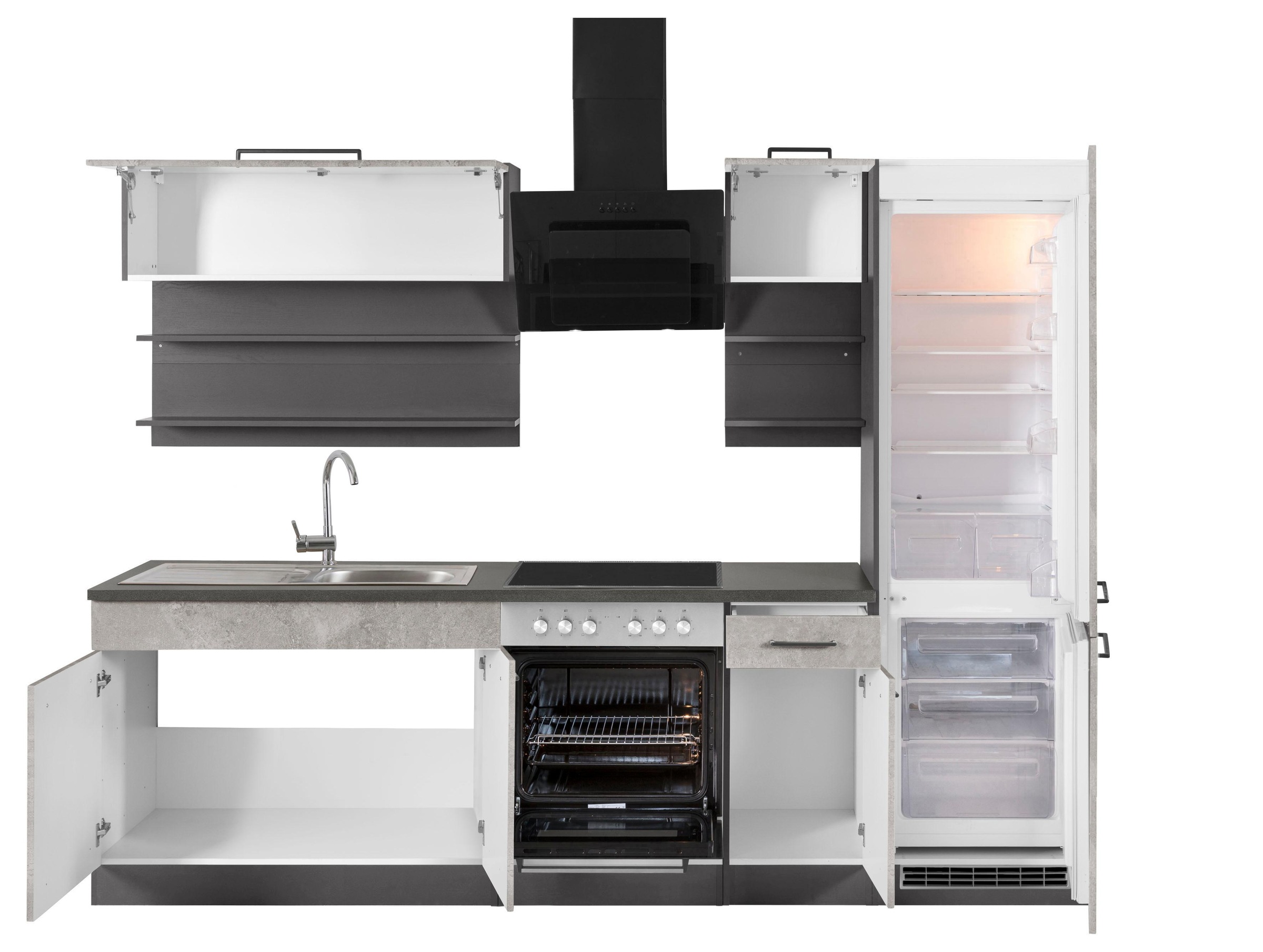 KOCHSTATION Küchenzeile »KS-Tulsa«, mit E-Geräten, Breite 270 cm, schwarze Metallgriffe, MDF Fronten