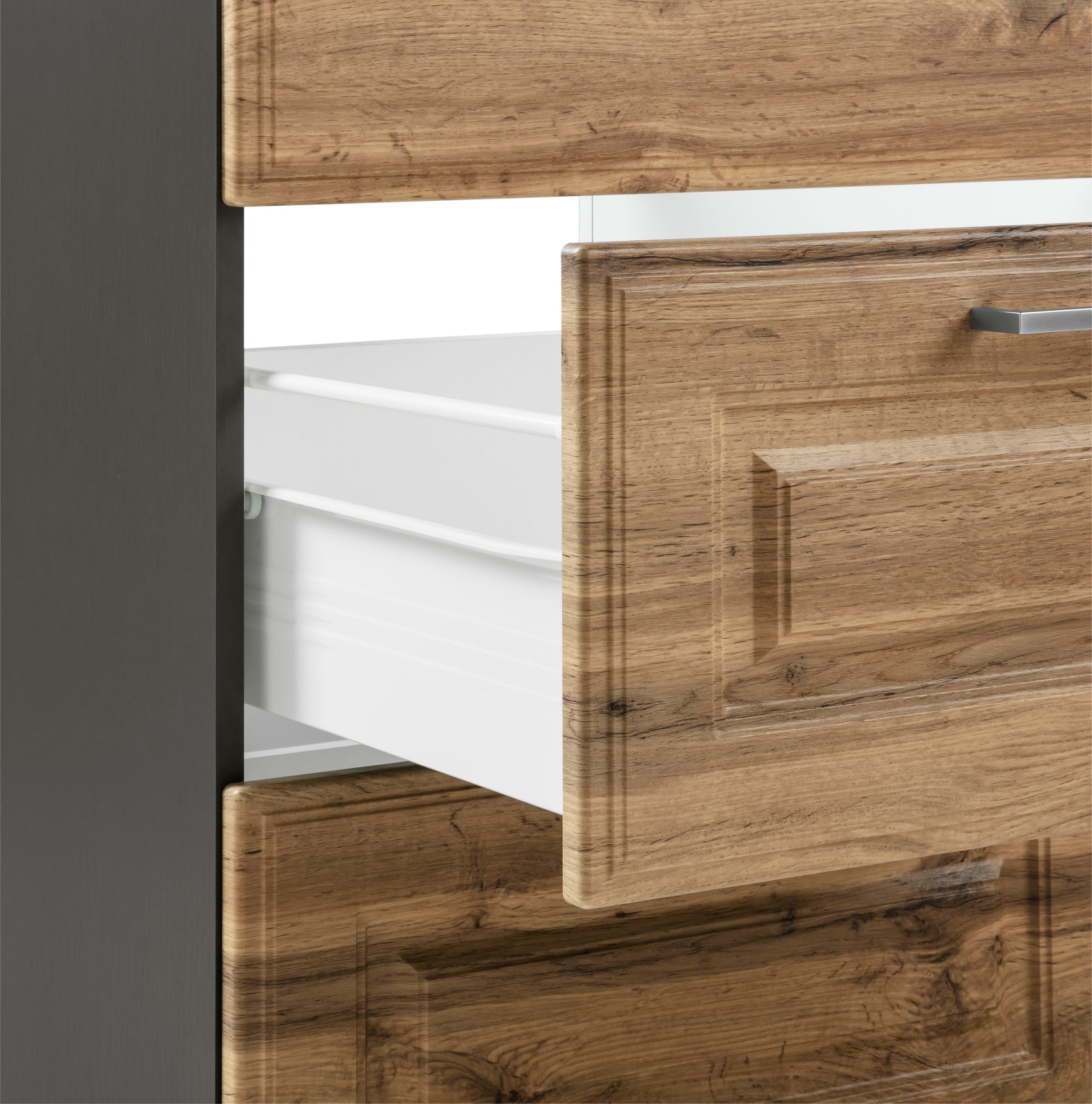 HELD MÖBEL Küchenzeile »Stockholm«, Breite 270 cm, mit hochwertigen MDF Fronten im Landhaus-Stil