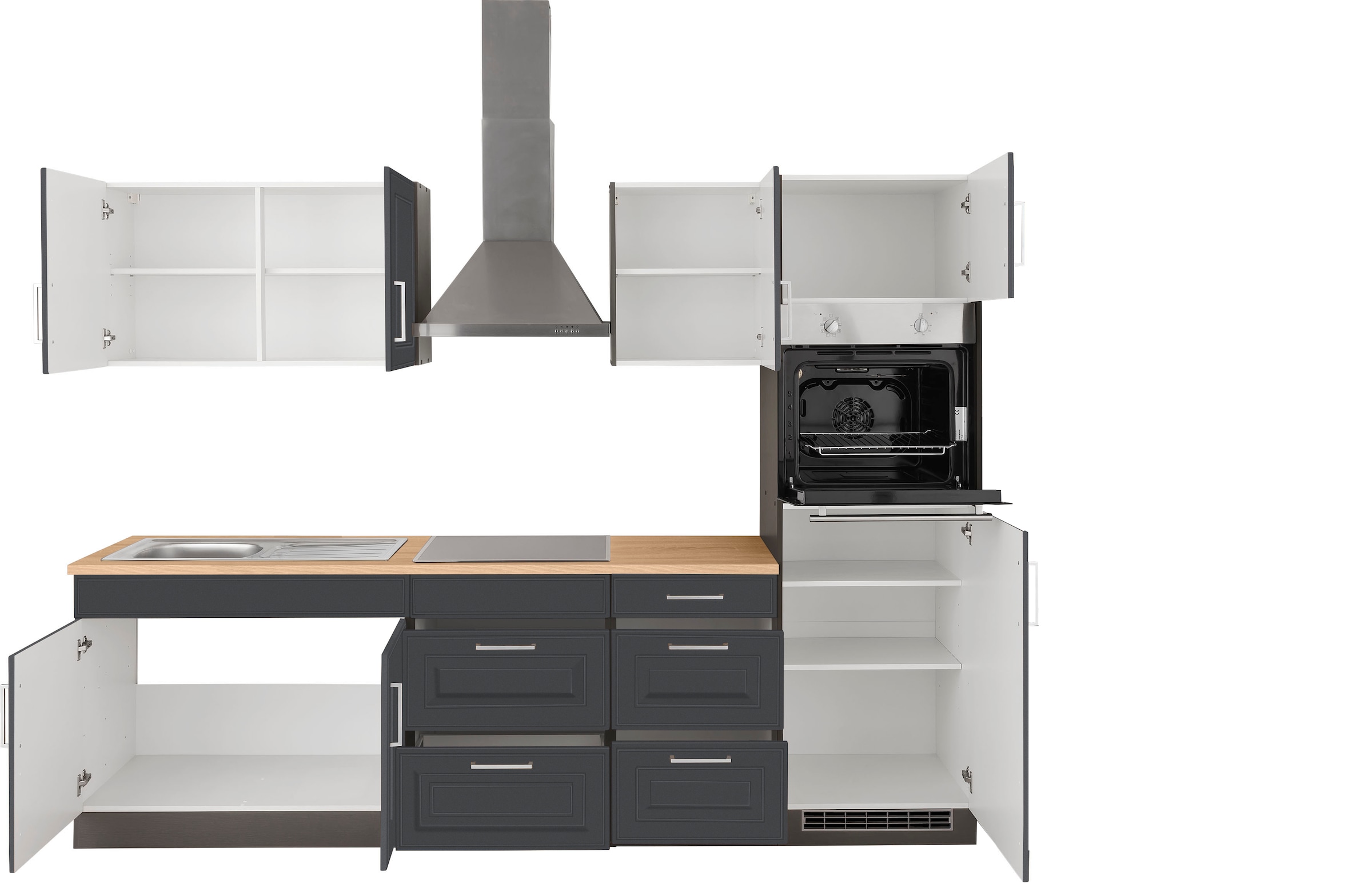 KOCHSTATION Küchenzeile »KS-Stockholm«, Breite 270 cm, mit hochwertigen MDF Fronten im Landhaus-Stil