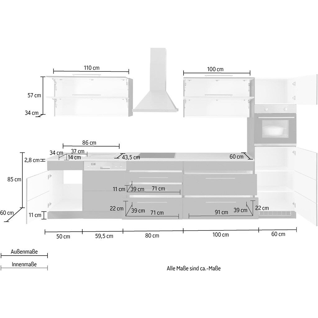 HELD MÖBEL Küchenzeile »Wien«, Breite 350 cm, wahlweise mit E-Geräten und Induktion