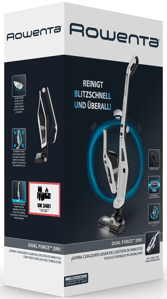 Rowenta Akku-Stielstaubsauger »Dual Force 2-in-1, mühelose Aufbewahrung, klappbarer Griff, LED-Düse«, besonder leicht, langlebige Batterie, 2 Geschwindigkeiten, RH6737