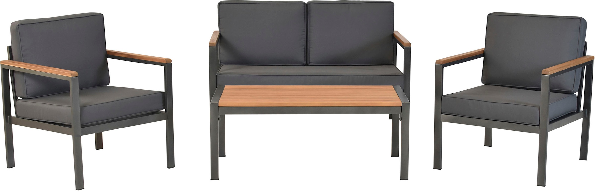 MERXX Gartenlounge-Set »»Kavos««, (Set, 10 tlg.), Tischplatte und Applikationen aus Kunststoff in Holzoptik