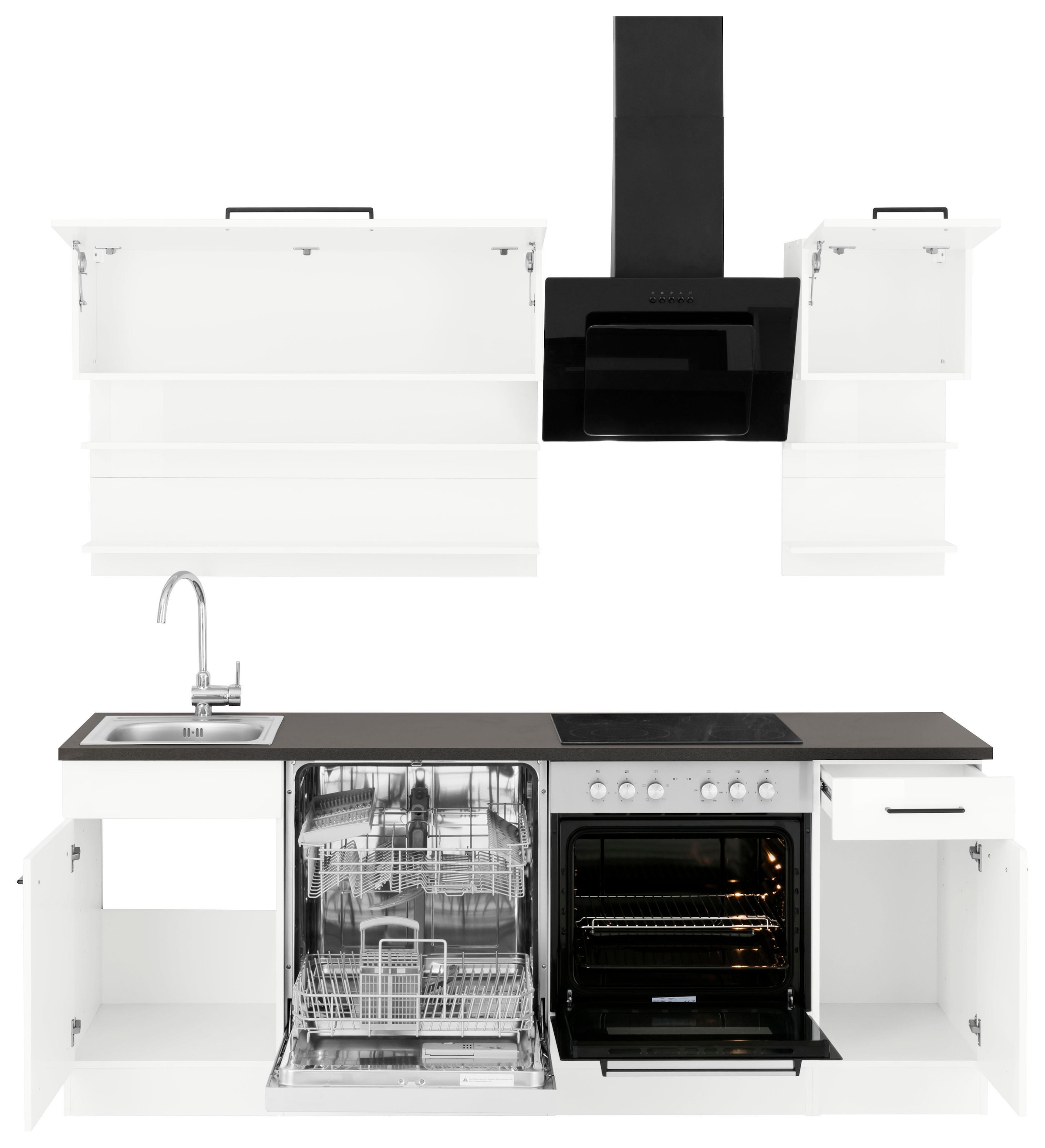 KOCHSTATION Küchenzeile »KS-Tulsa«, ohne E-Geräte, Breite 210 cm, schwarze Metallgriffe, MDF Fronten