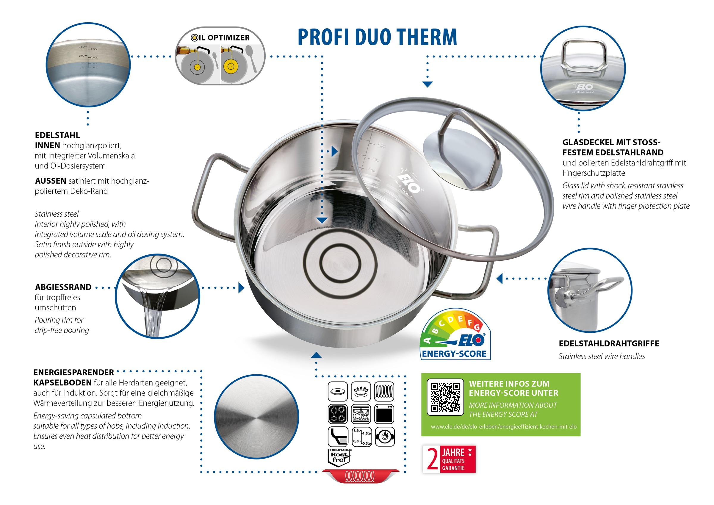 Elo Basic Topf-Set »Basic Profi Duo Therm Topfset 6-teilig« Edelstahl Set, günstig online kaufen