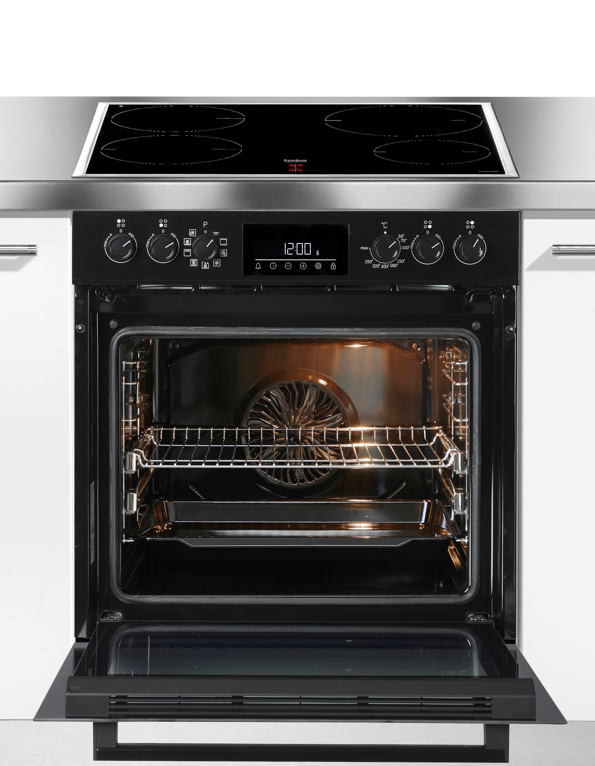 BEKO Induktions Herd-Set »BBUM17341BE«, mit 2-fach-Teleskopauszug, (Set), Heißluft mit Ringheizkörper
