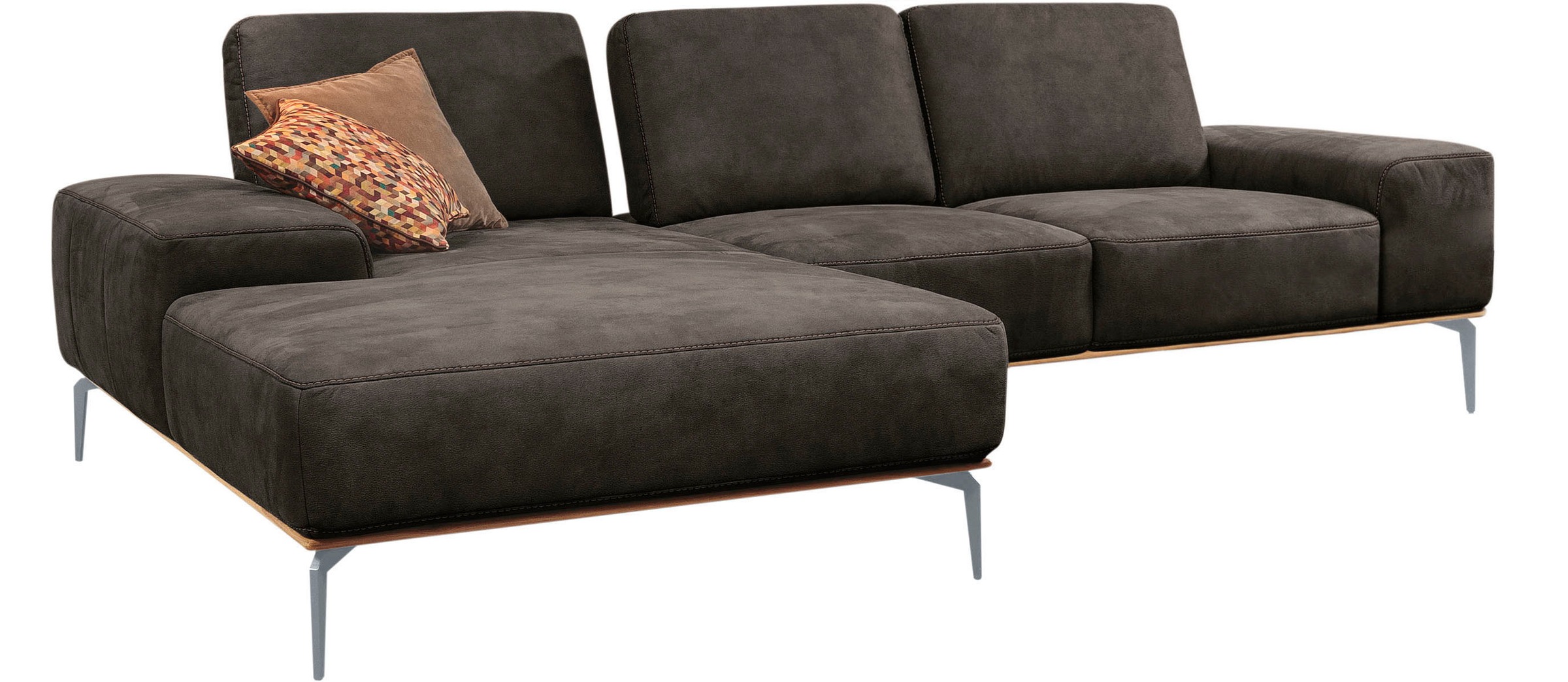 W.SCHILLIG Ecksofa »run, Designsofa mit tollem Sitzkomfort, bequem, L-Form«, mit elegantem Holzsockel, Füße in Silber matt, Breite 279 cm