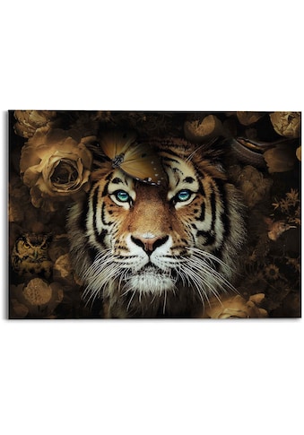 Reinders! Glasbild »Glasbild Tiger Tierreich - Blumen - Herbstfarben - Blaue Augen«,... kaufen