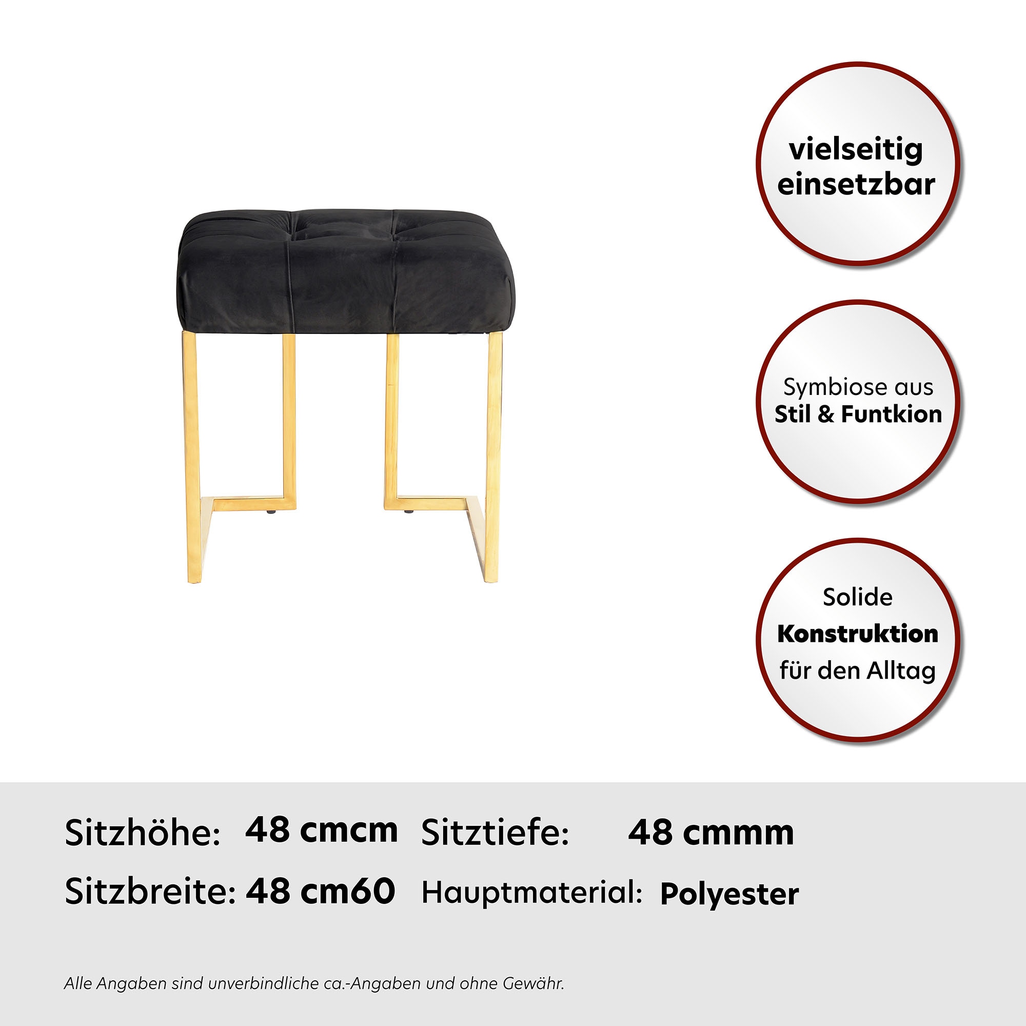 Kayoom Polsterhocker »Hocker Rarity 125, Edler Touch durch goldenes Gestell«, (1 St.), eckig, samtweich, gesteppt, mit Zierknöpfen, Edelstahlgestell