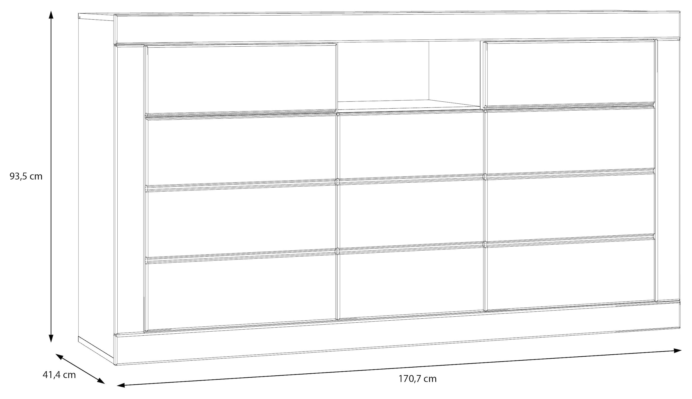 FORTE Sideboard »Lefkadas, Breite 170,7, Höhe 93,5cm«, Sideboard, viel Platz, Push to open, Grifflos, breite Rahmenoptik