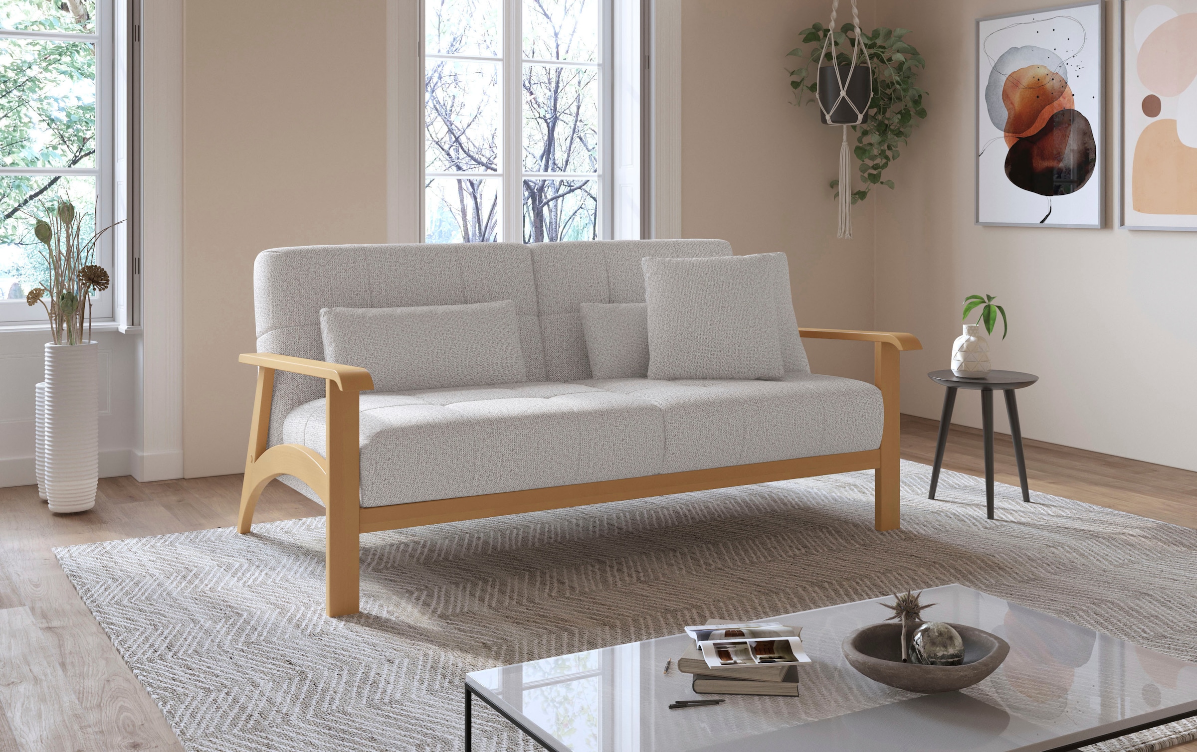 sit&more 2,5-Sitzer »Billund«, Armlehnen aus eichefarbigem Buchenholz, verschiedene Bezüge und Farben