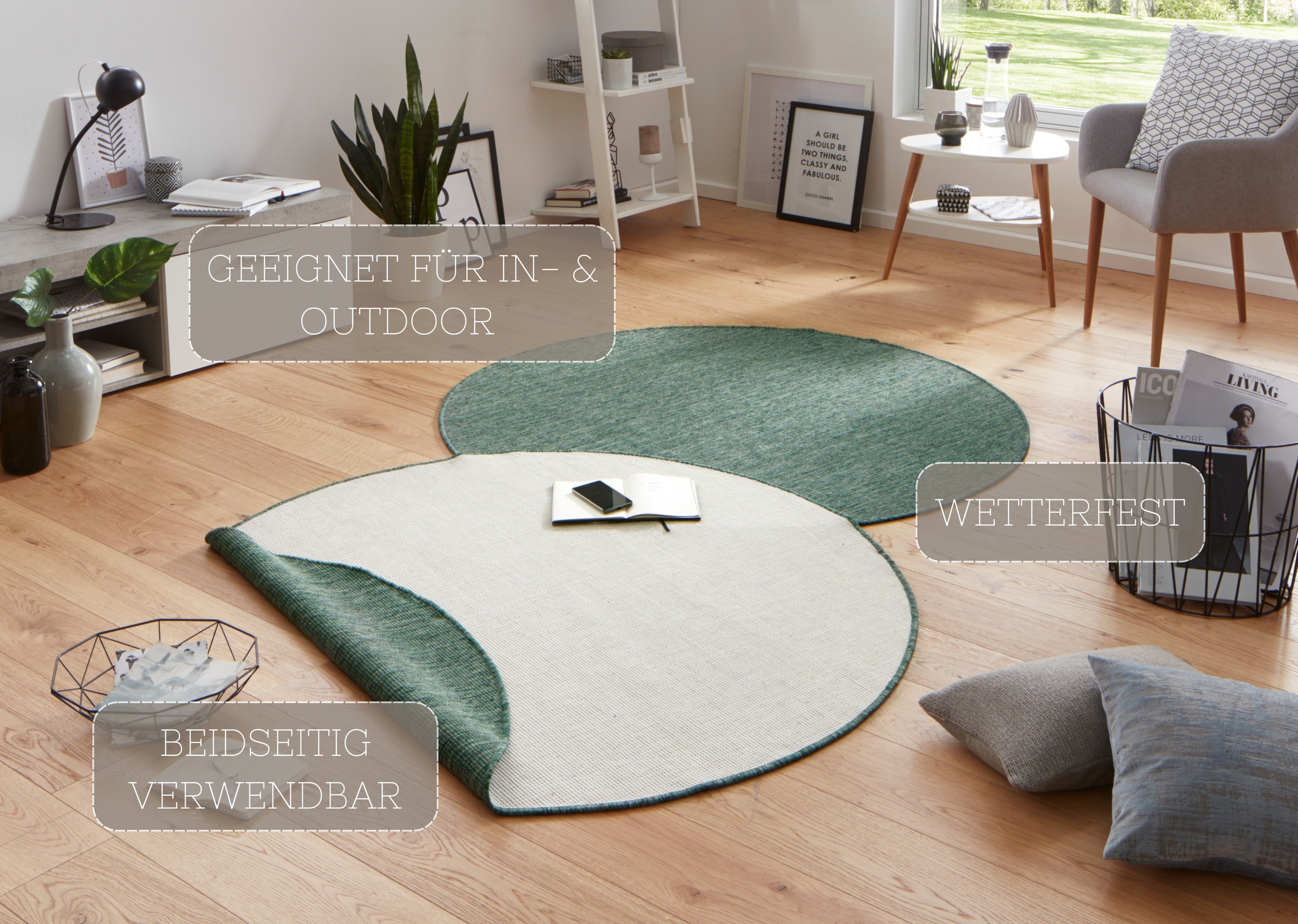 HANSE Home Teppich »Miami Wendeteppich«, rund, 5 mm Höhe, In-& Outdoor, Wetterfest, Balkon, Garten, Wohnzimmer, Wasserfest