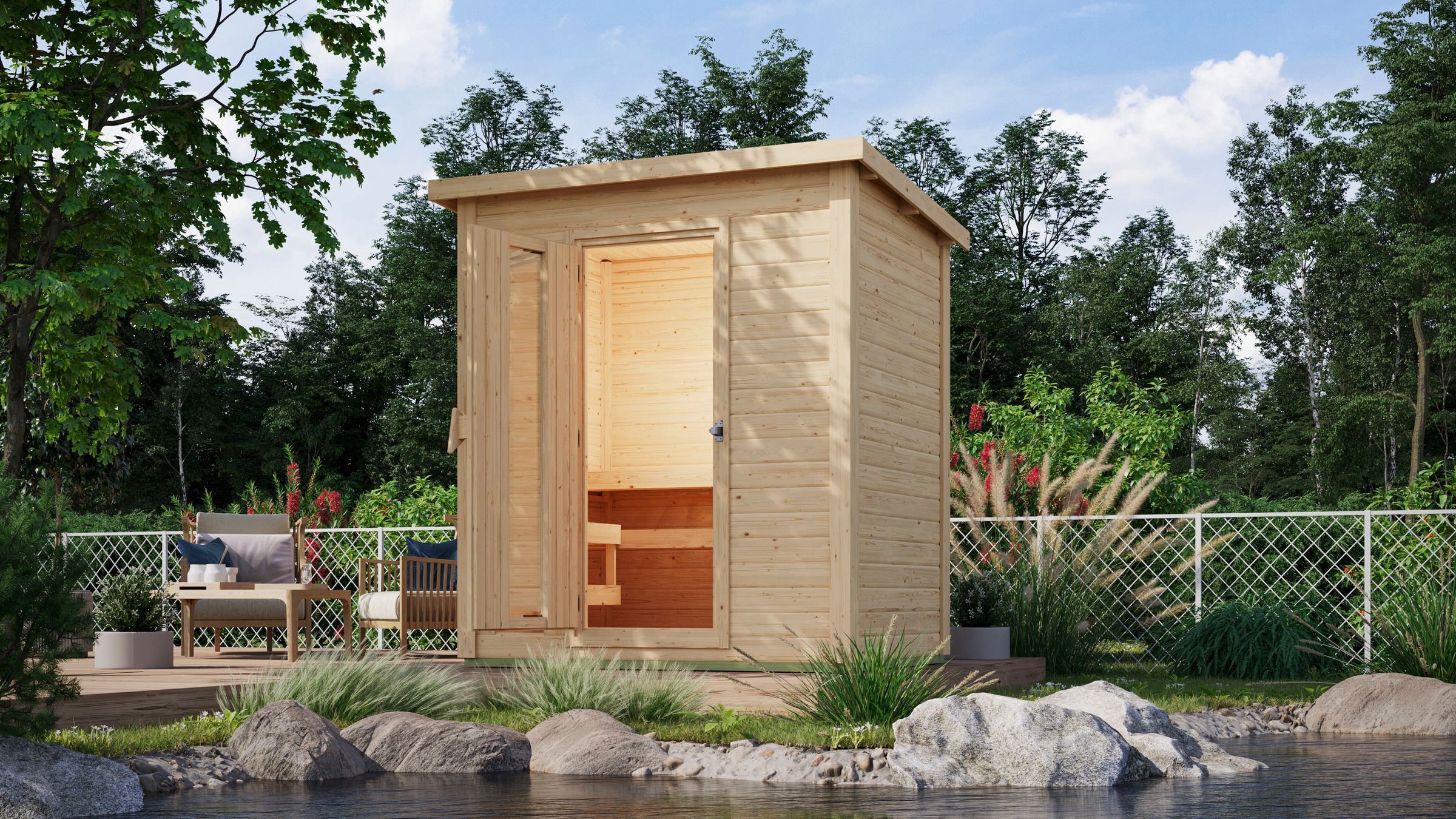 Karibu Saunahaus »Talo 1«, Bio Ofen 9 kW, externe Steuerung