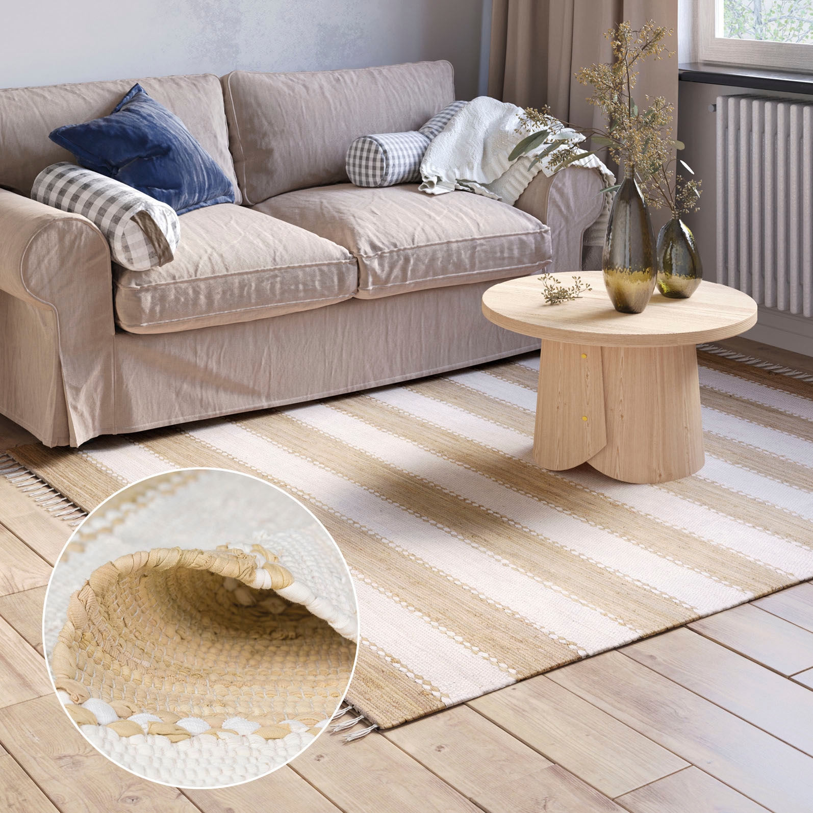 2. Bild von Myflair Möbel & Accessoires Teppich »Karim«, rechteckig, Handweb Teppich, gestreift, 90% Baumwolle, handgewebt, mit Fransen
