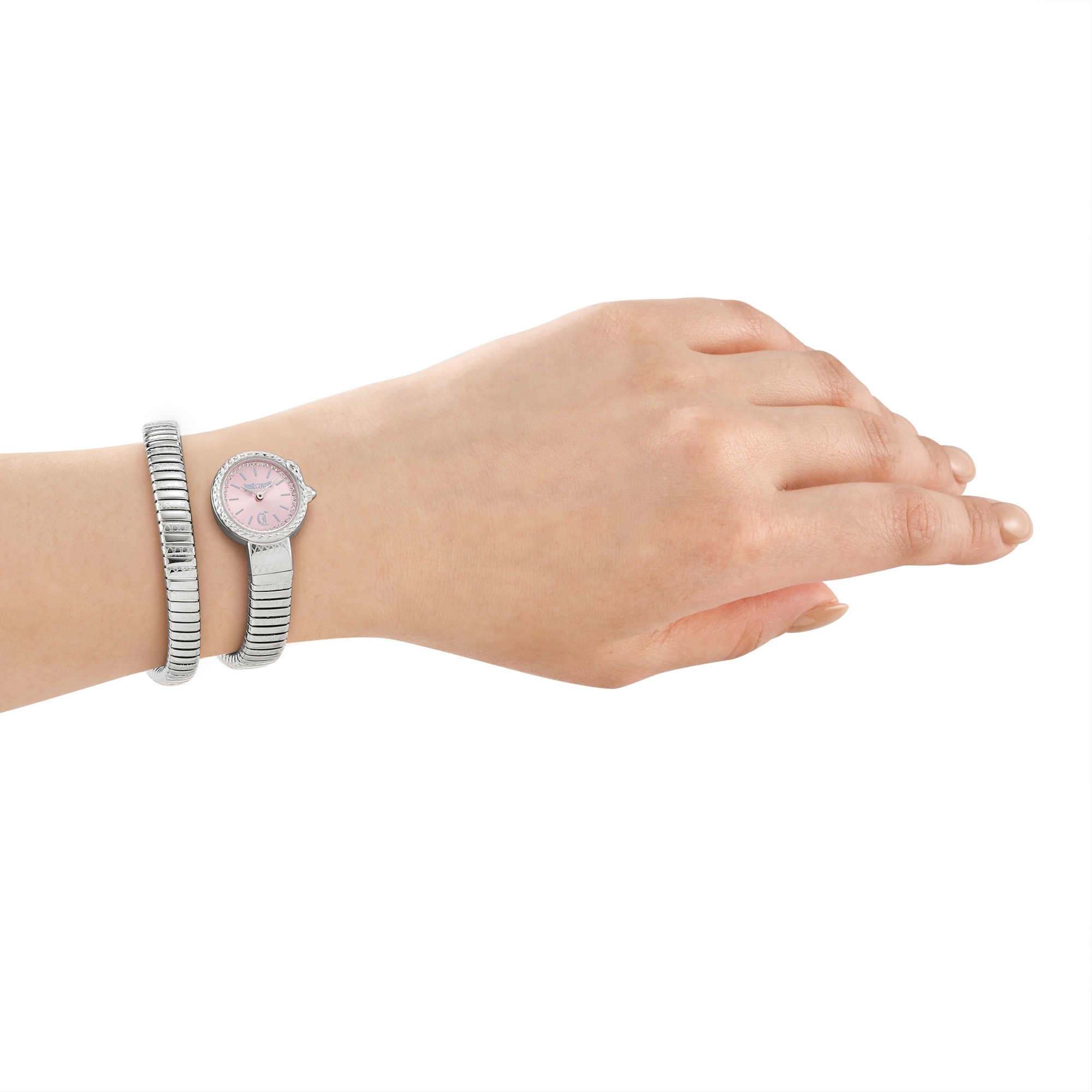 Just Cavalli Time Quarzuhr »Signature Snake« Armbanduhr, Damenuhr, Edelstahlarmband, analog, Kristallsteine