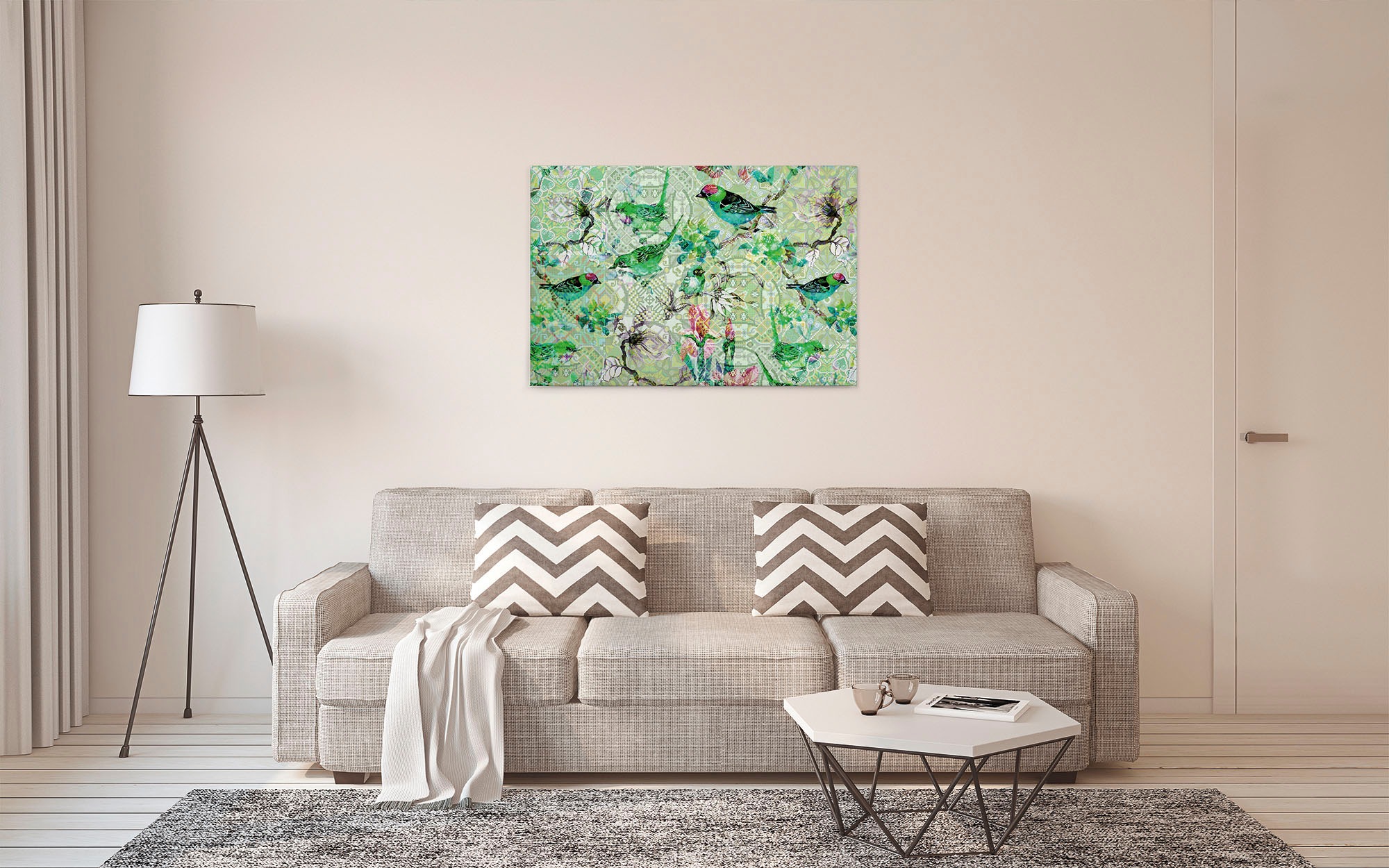 A.S. Création Leinwandbild »mosaic birds«, Kunst-Vögel-Kinder, (1 St.), Mosaik Keilrahmen Floral Blumen Vögel Leinwand-Bild Wohnzimmer modern