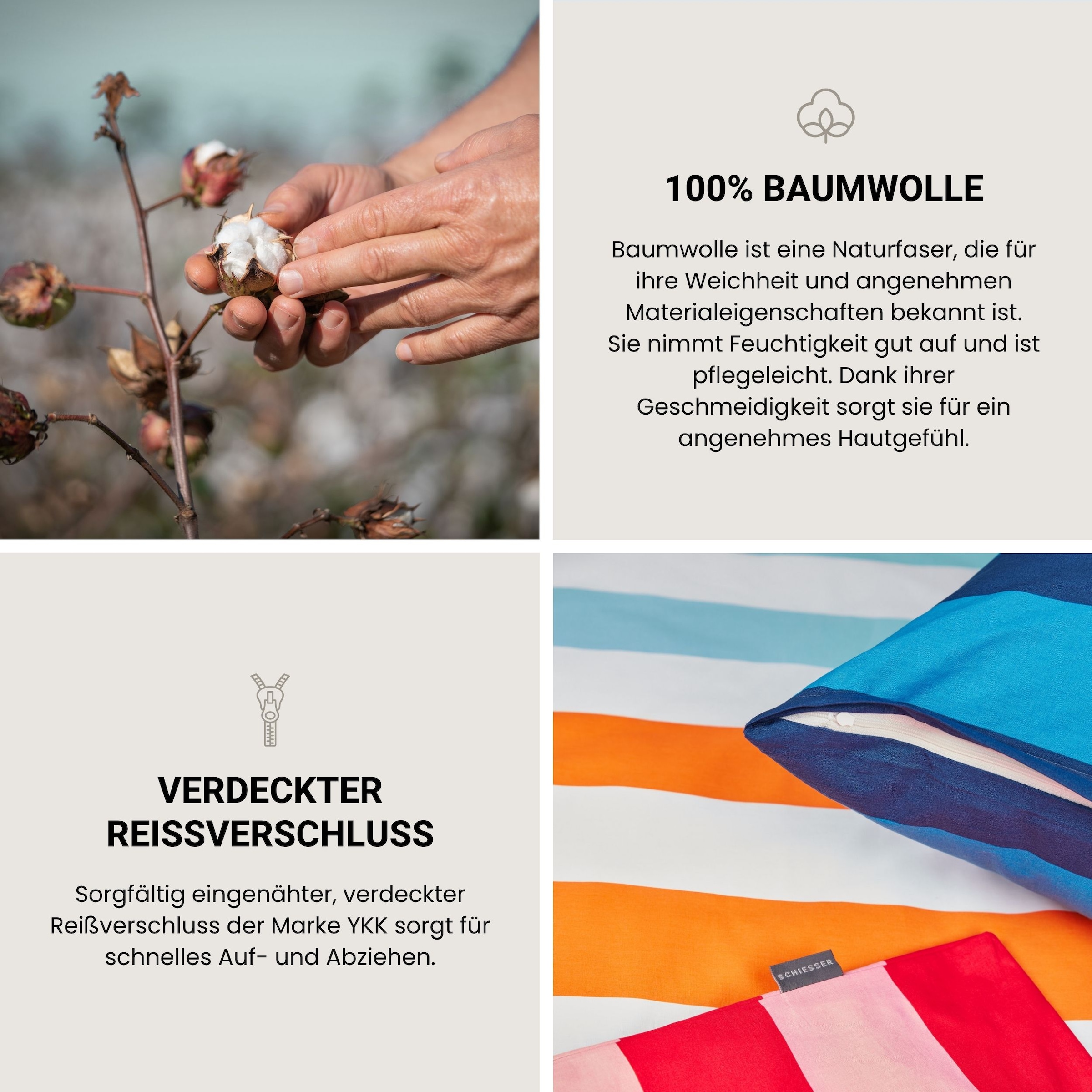 Schiesser Bettwäsche »Happy Stripe aus weicher Baumwolle und jeder Menge bunter Streifen« 2 Stk. OEKO-TEX® MADE IN GREEN