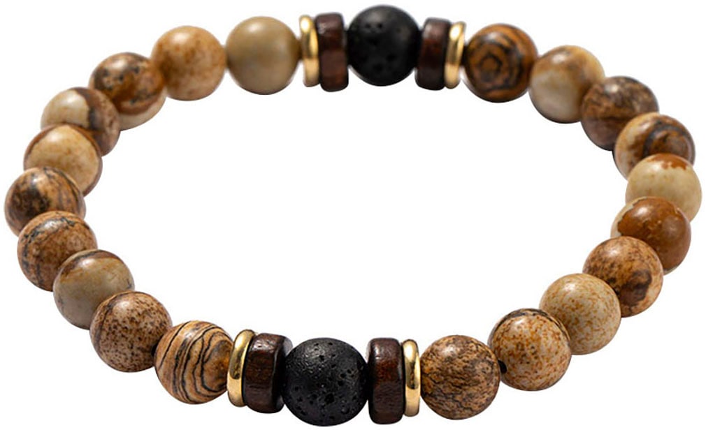 Firetti Armband Set »Schmuck Geschenk Armschmuck Armkette Edelstein Perlen, Onesize«, (Set, 2 tlg.), Made in Germany - mit Lavastein, Türkis (beh.), Landschafts Jaspis