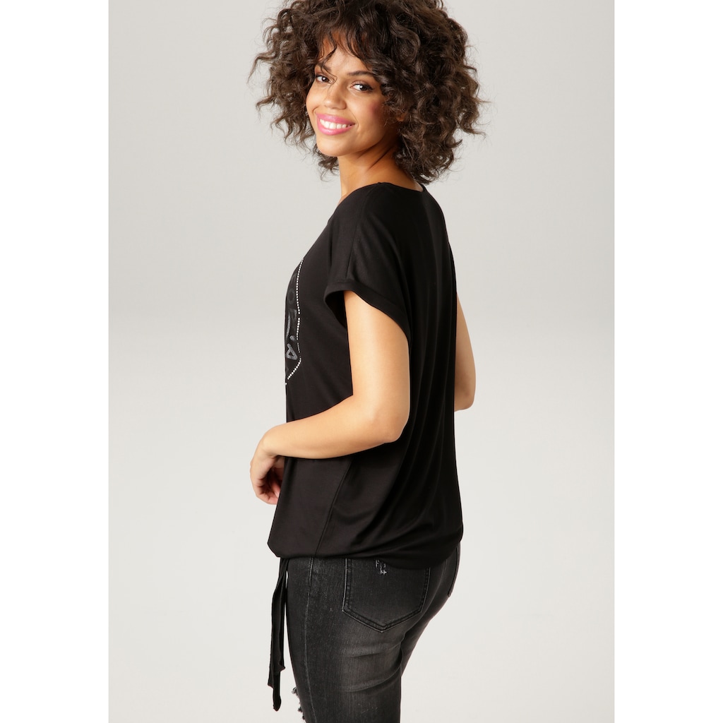 Aniston CASUAL T-Shirt, mit silberfarbenen Glitzersteinchen und Frontdruck
