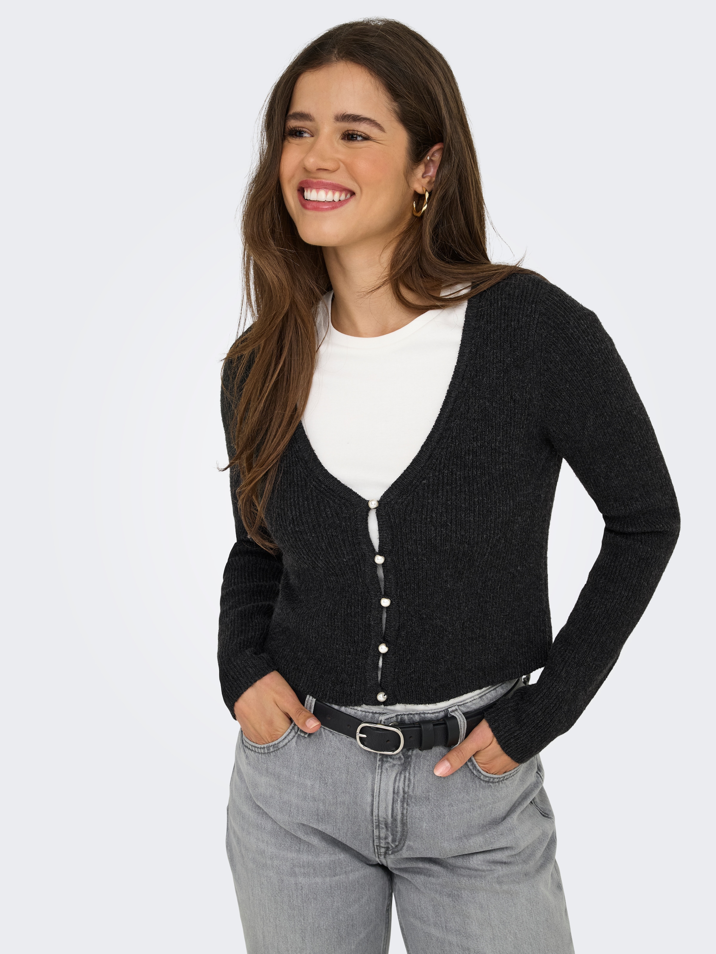 ONLY Strickpullover »ONLRICA LIFE LS VNECK PEARLCARD KNT«